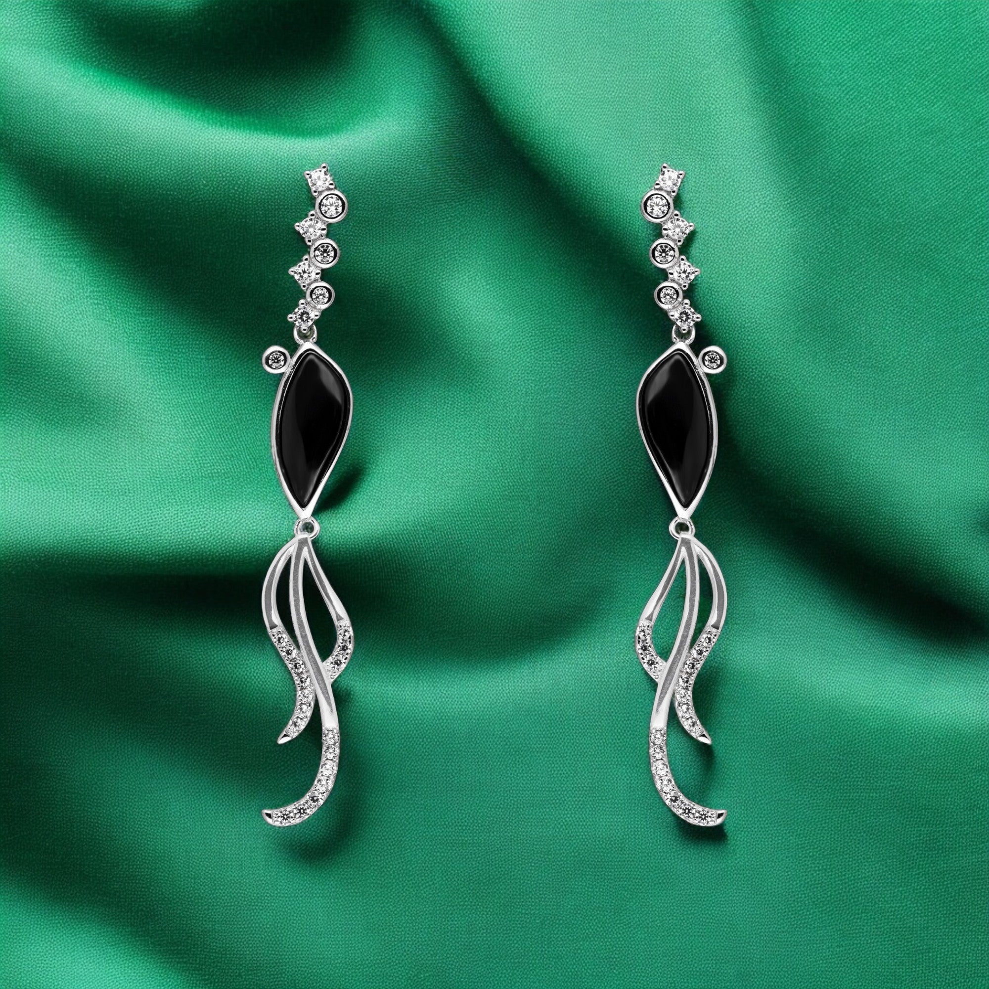 Ethereal Sterling Silver Earrings with Black Onyx and Cubic Zirconia | SKU : 0021129865, 0021129858, 0021129803, 0021129827, 0021129810, 0021129841, 0021129834