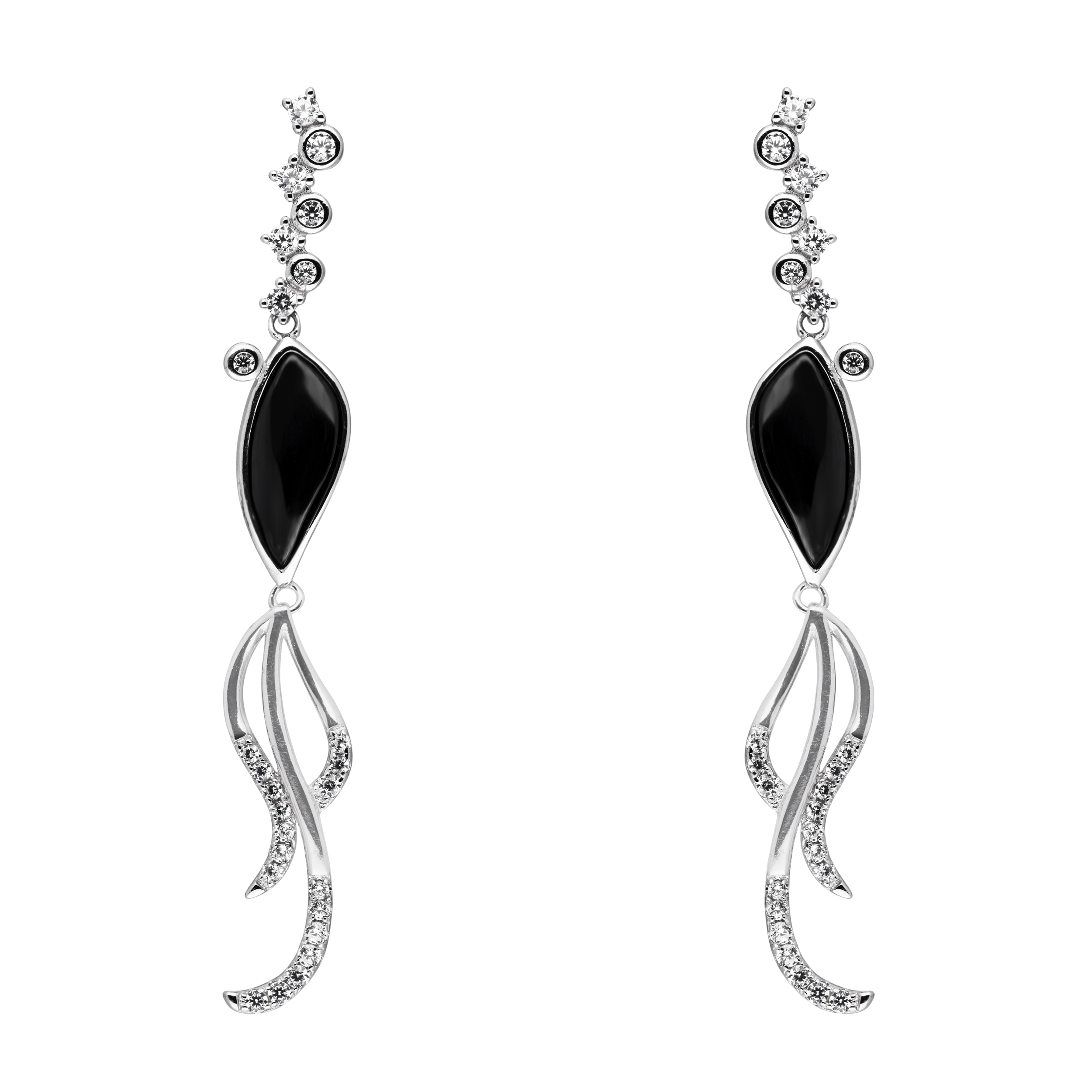 Ethereal Sterling Silver Earrings with Black Onyx and Cubic Zirconia | SKU : 0021129865, 0021129858, 0021129803, 0021129827, 0021129810, 0021129841, 0021129834