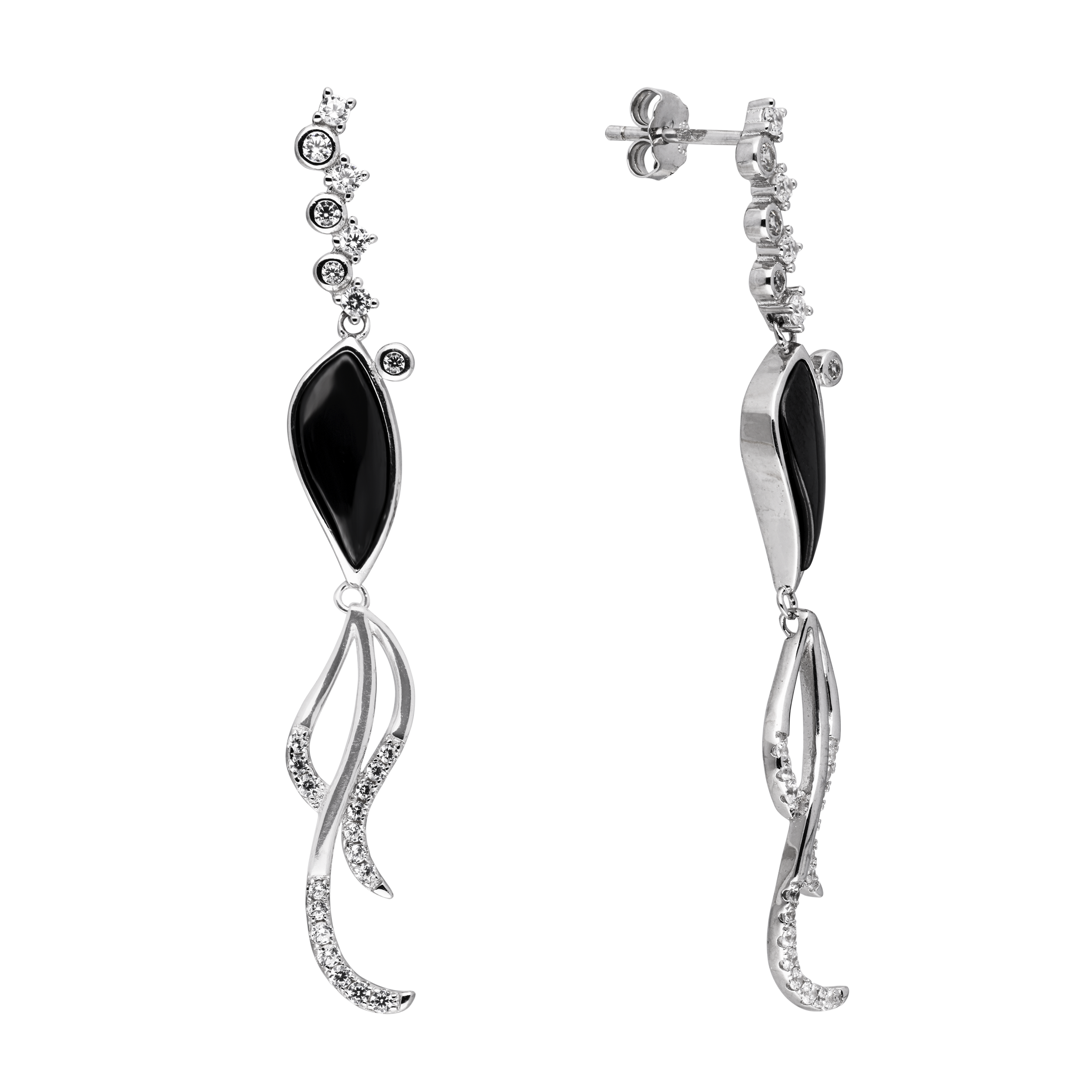 Ethereal Sterling Silver Earrings with Black Onyx and Cubic Zirconia | SKU : 0021129865, 0021129858, 0021129803, 0021129827, 0021129810, 0021129841, 0021129834