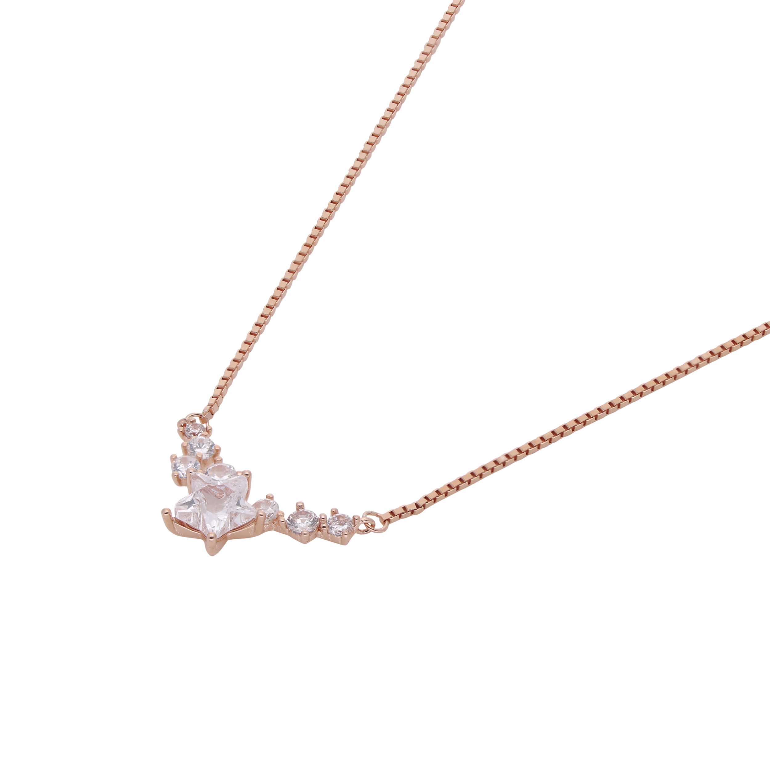 Celestial Starburst Necklace in Rose Gold & Silver with Radiant Zirconia | SKU : 0021131691, 0021131707, 0021131721, 0021131714, 0021131738, 0003524312