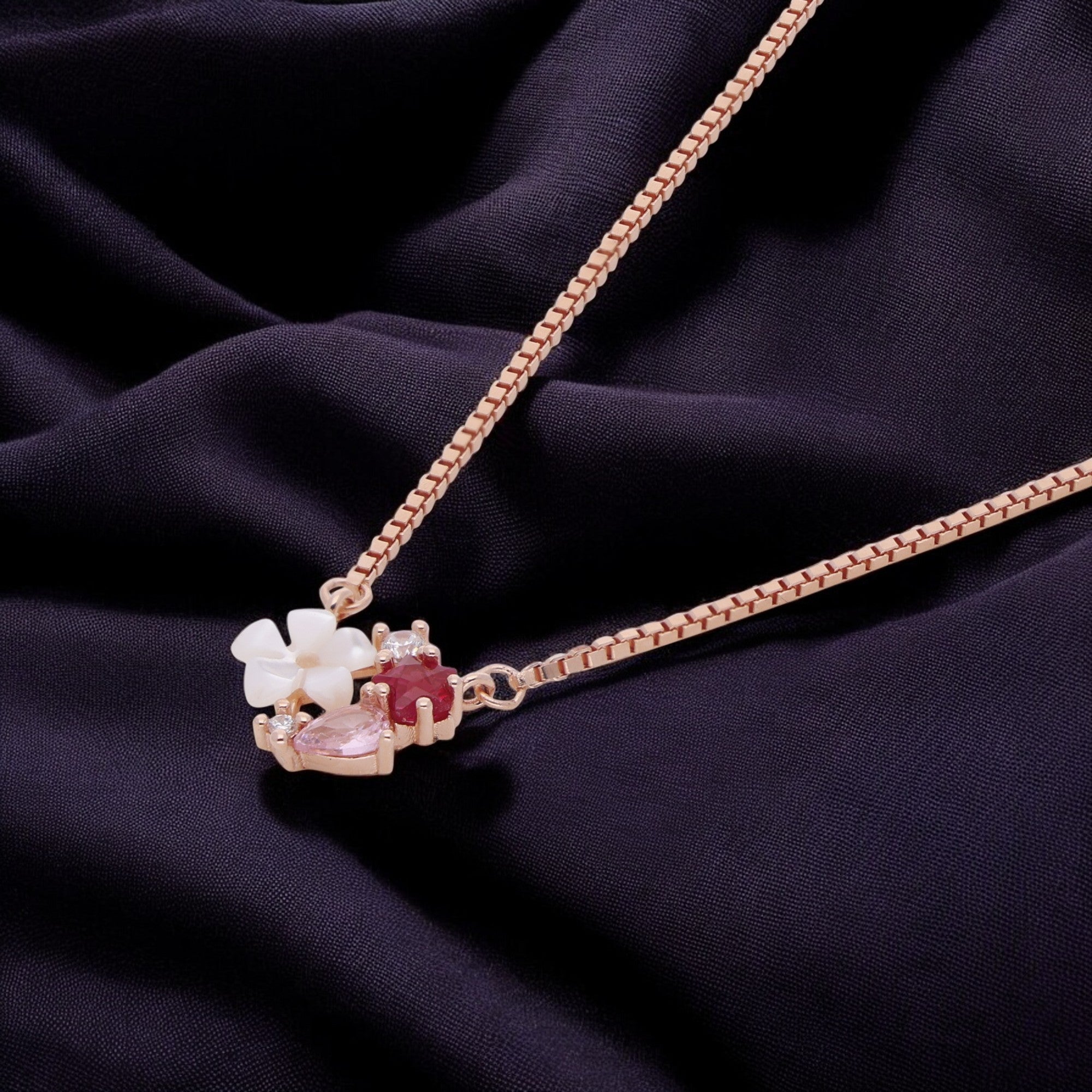 Floral Harmony Necklace in Rose Gold with Gemstone Accents | SKU : 0021131851, 0021131868