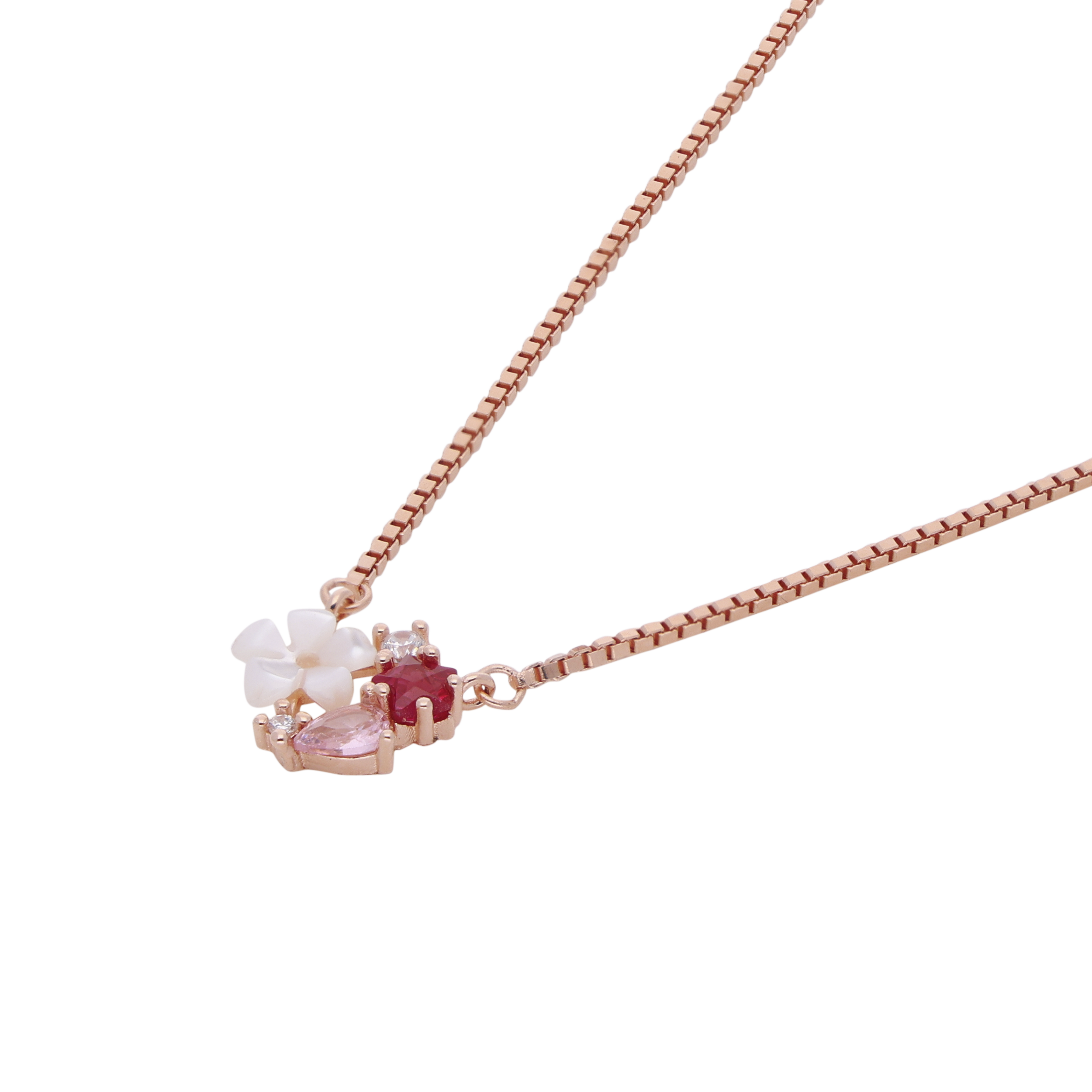 Floral Harmony Necklace in Rose Gold with Gemstone Accents | SKU : 0021131851, 0021131868