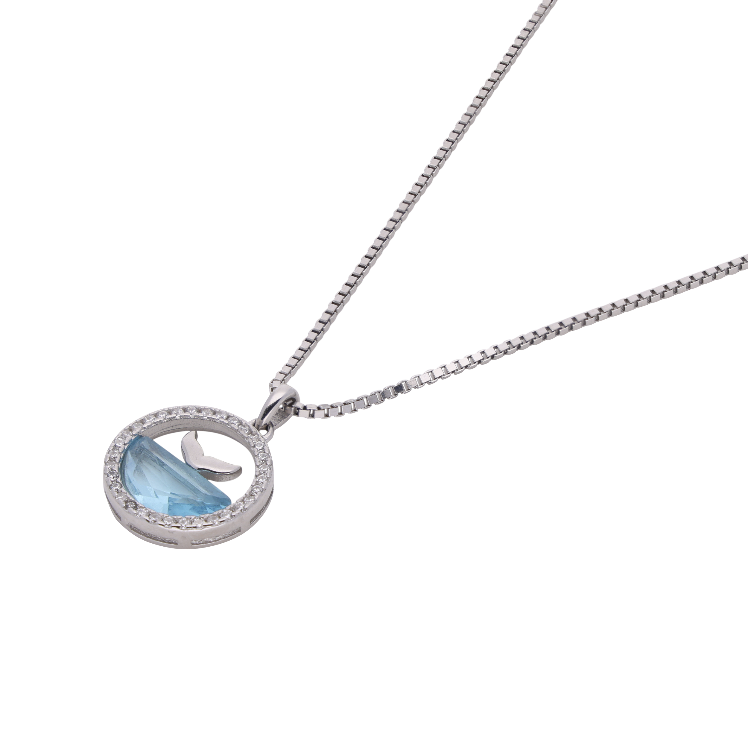 Ocean’s Embrace Pendant Necklace in Rose Gold & Silver with Aquatic Blue Gem | SKU : 0021142697, 0021142727, 0021142703, 0021142710, 0021142673, 0021142680, 0021142871, 0003523568, 0003523544