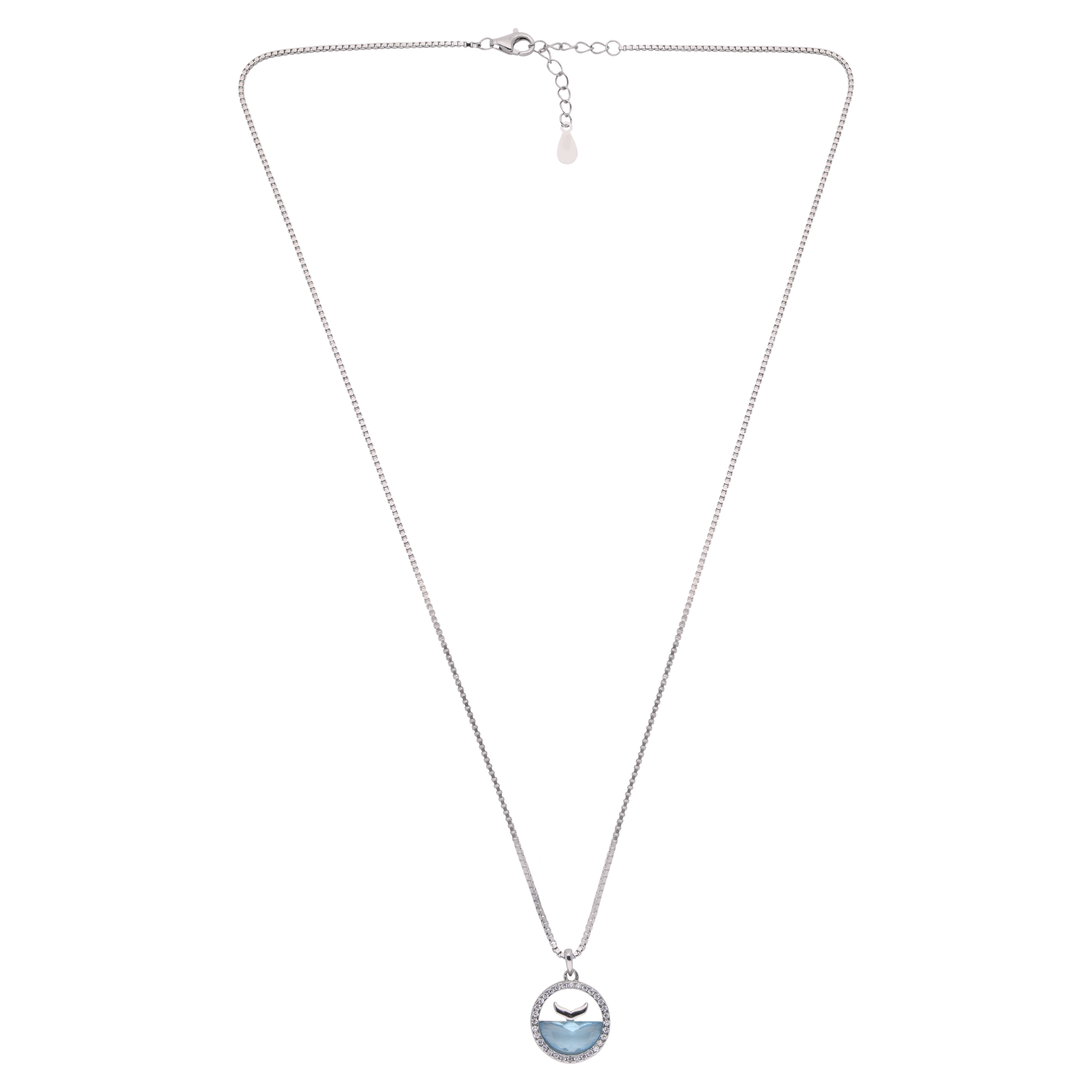 Ocean’s Embrace Pendant Necklace in Rose Gold & Silver with Aquatic Blue Gem | SKU : 0021142697, 0021142727, 0021142703, 0021142710, 0021142673, 0021142680, 0021142871, 0003523568, 0003523544