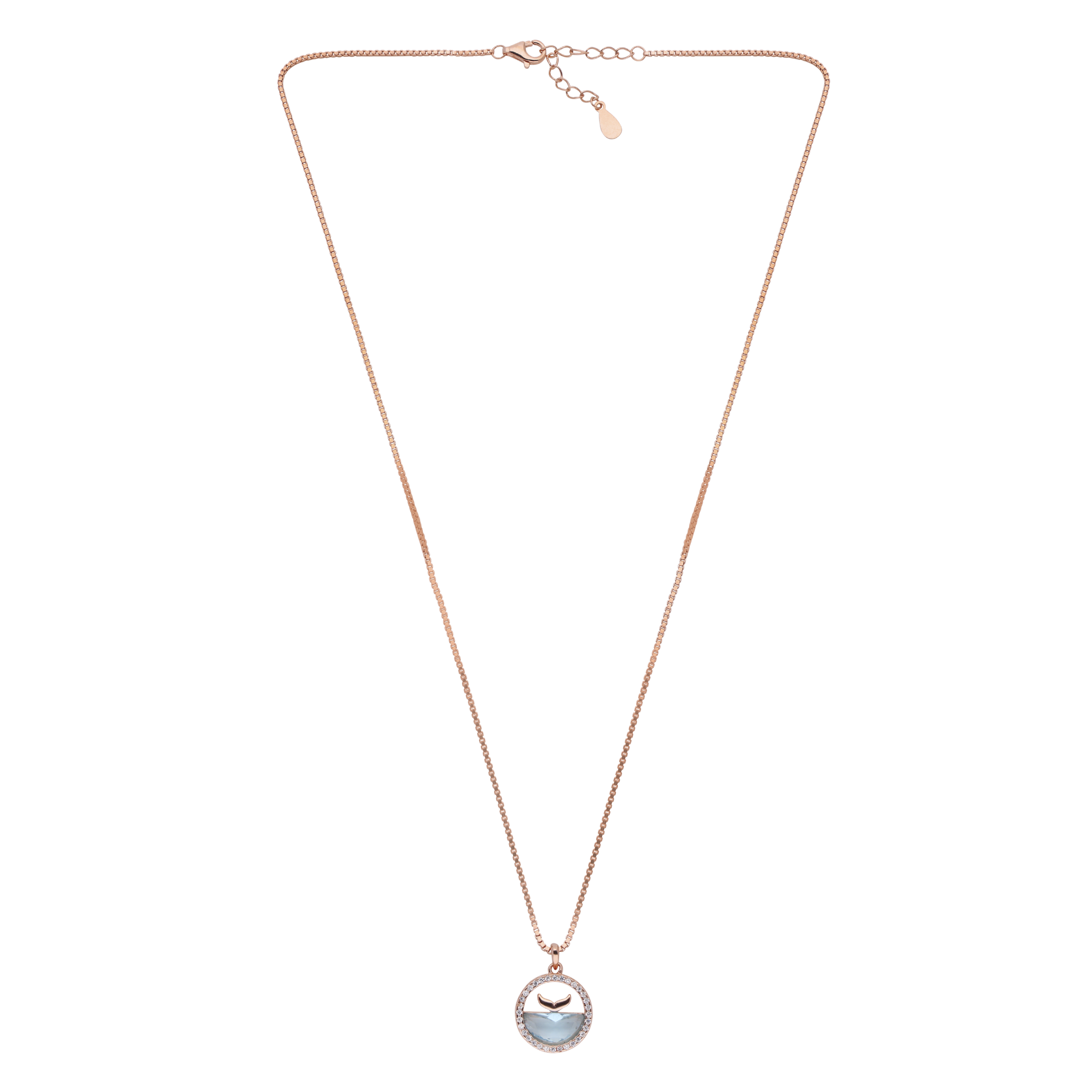 Ocean’s Embrace Pendant Necklace in Rose Gold & Silver with Aquatic Blue Gem | SKU : 0021142697, 0021142727, 0021142703, 0021142710, 0021142673, 0021142680, 0021142871, 0003523568, 0003523544