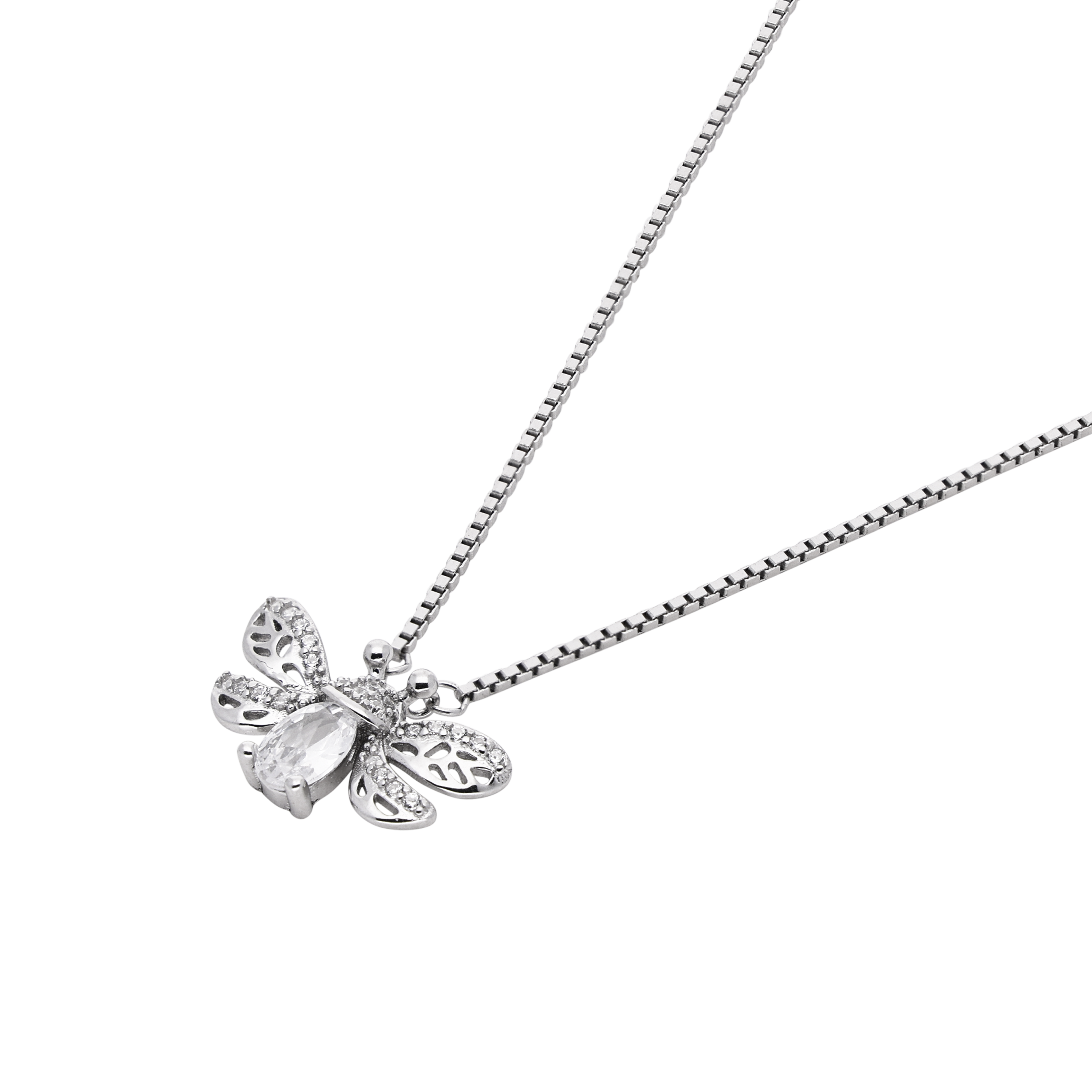 Radiant 925 Sterling Silver Bee Pendant Necklace with Sparkling Gemstone | SKU : 0021142819, 0021142826, 0021142802, 0021142796, 0021142789, 0021142772, 0003523612, 0003523599, 0003523605