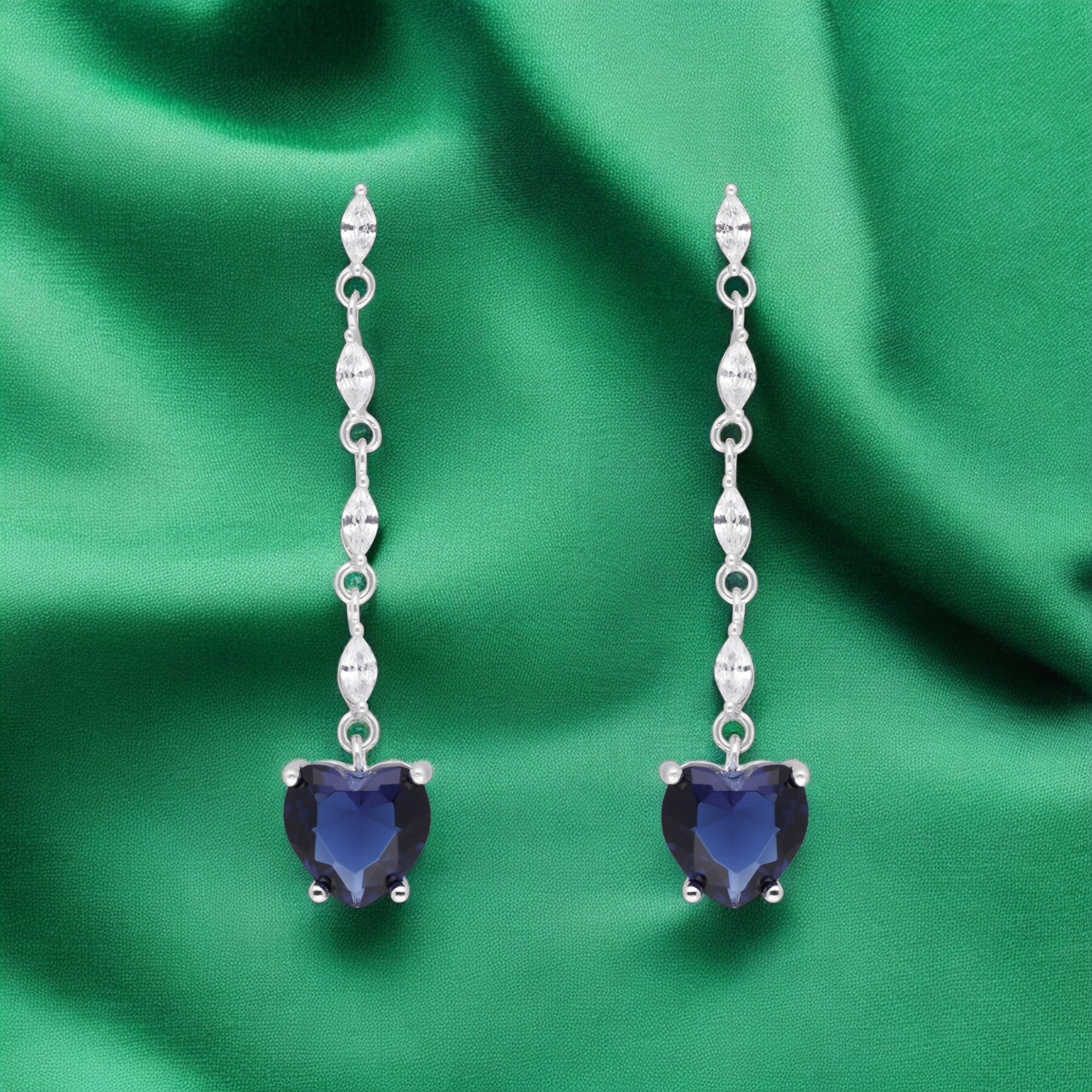 Sterling Silver Heart-Shaped Ruby & Sapphire Drop Earrings | SKU : 0021158506, 0021158483, 0003523483