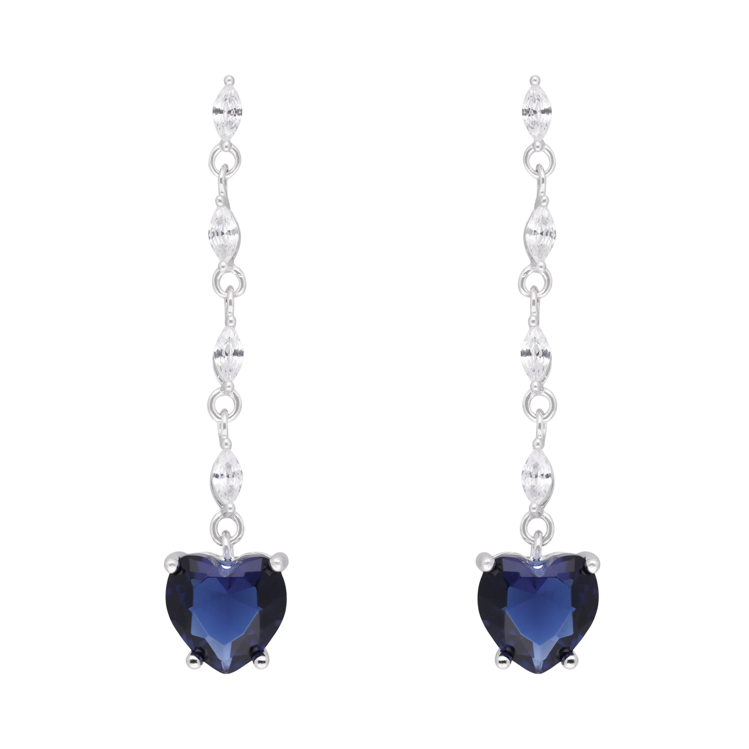 Sterling Silver Heart-Shaped Ruby & Sapphire Drop Earrings | SKU : 0021158506, 0021158483, 0003523483