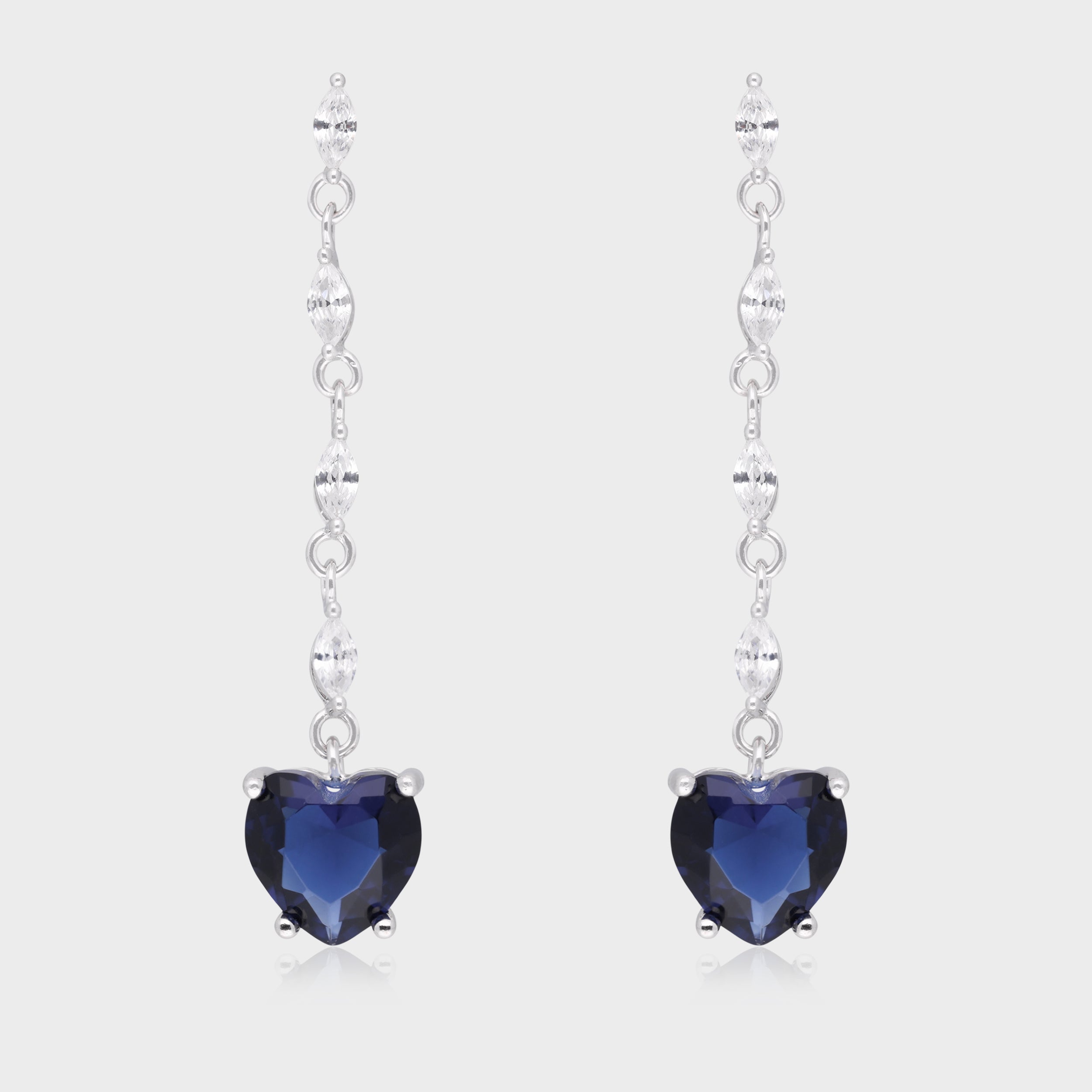 Sterling Silver Heart-Shaped Ruby & Sapphire Drop Earrings | SKU : 0021158506, 0021158483, 0003523483