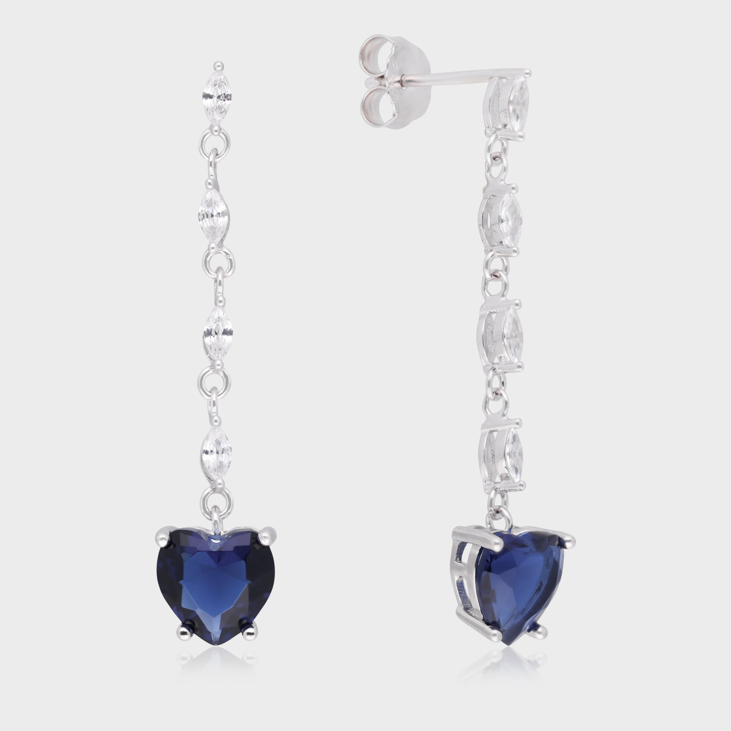 Sterling Silver Heart-Shaped Ruby & Sapphire Drop Earrings | SKU : 0021158506, 0021158483, 0003523483