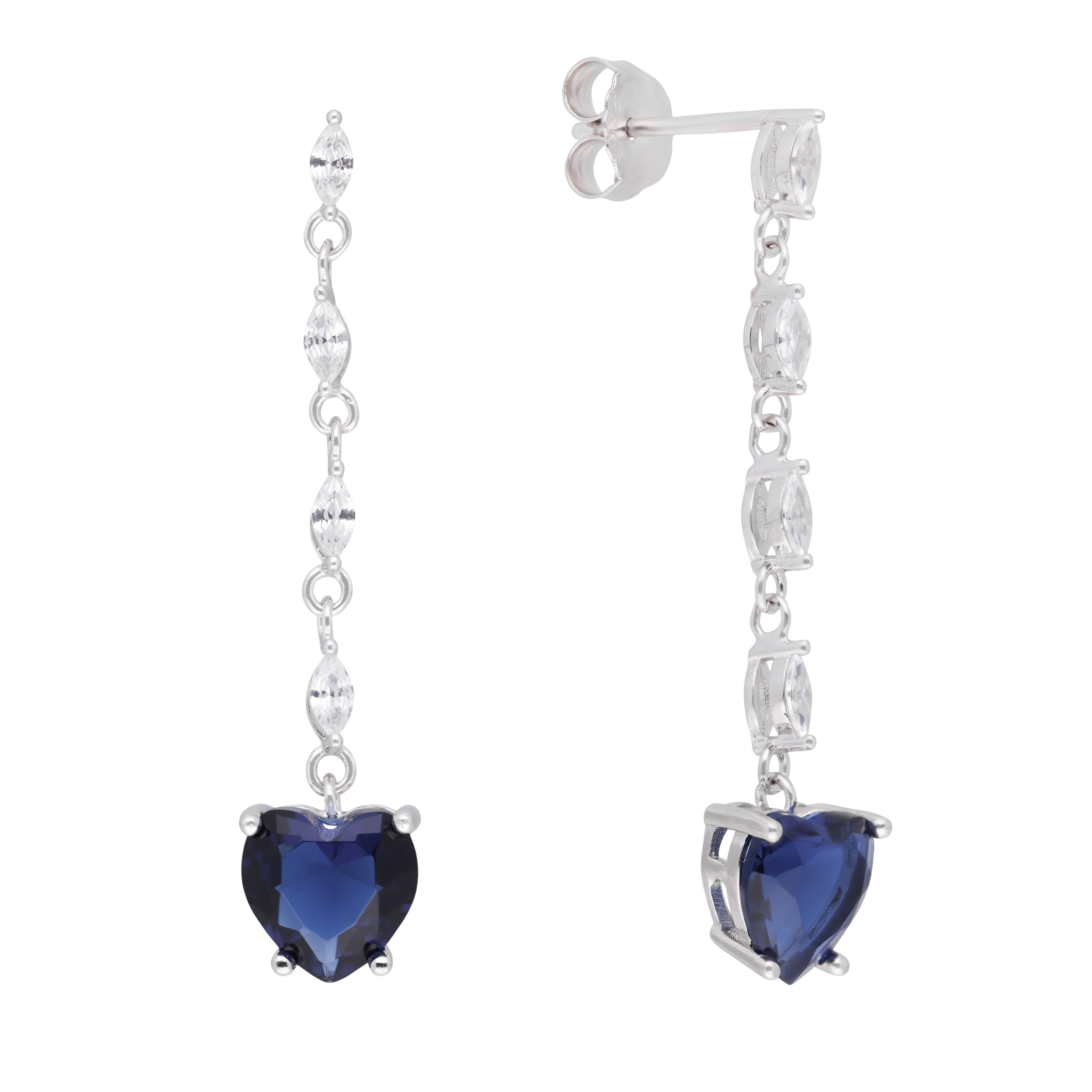 Sterling Silver Heart-Shaped Ruby & Sapphire Drop Earrings | SKU : 0021158506, 0021158483, 0003523483