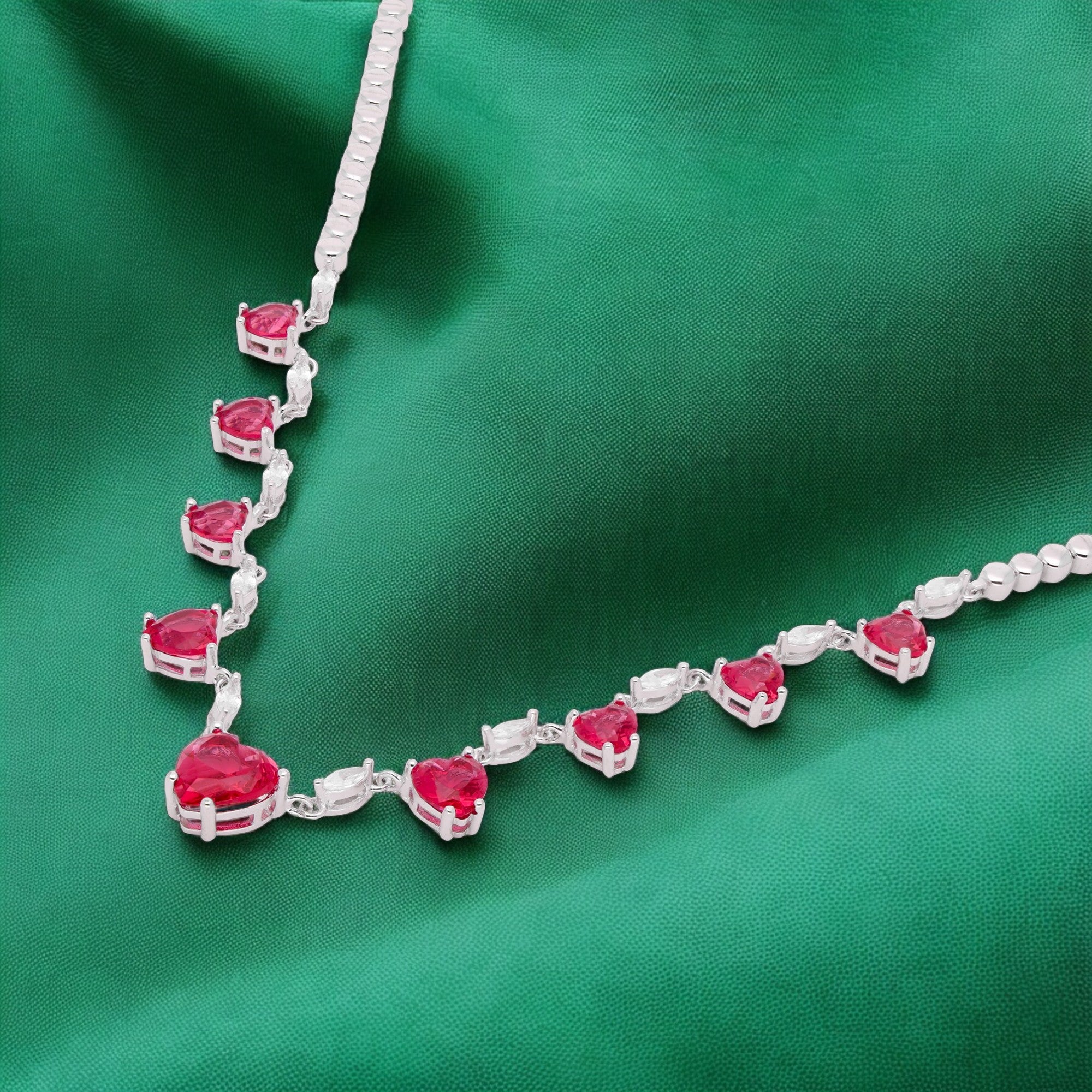 Elegant Sterling Silver Heart Necklace with Cubic Zirconia & Heart-Shaped Gemstone | SKU : 0021158490, 0021158476