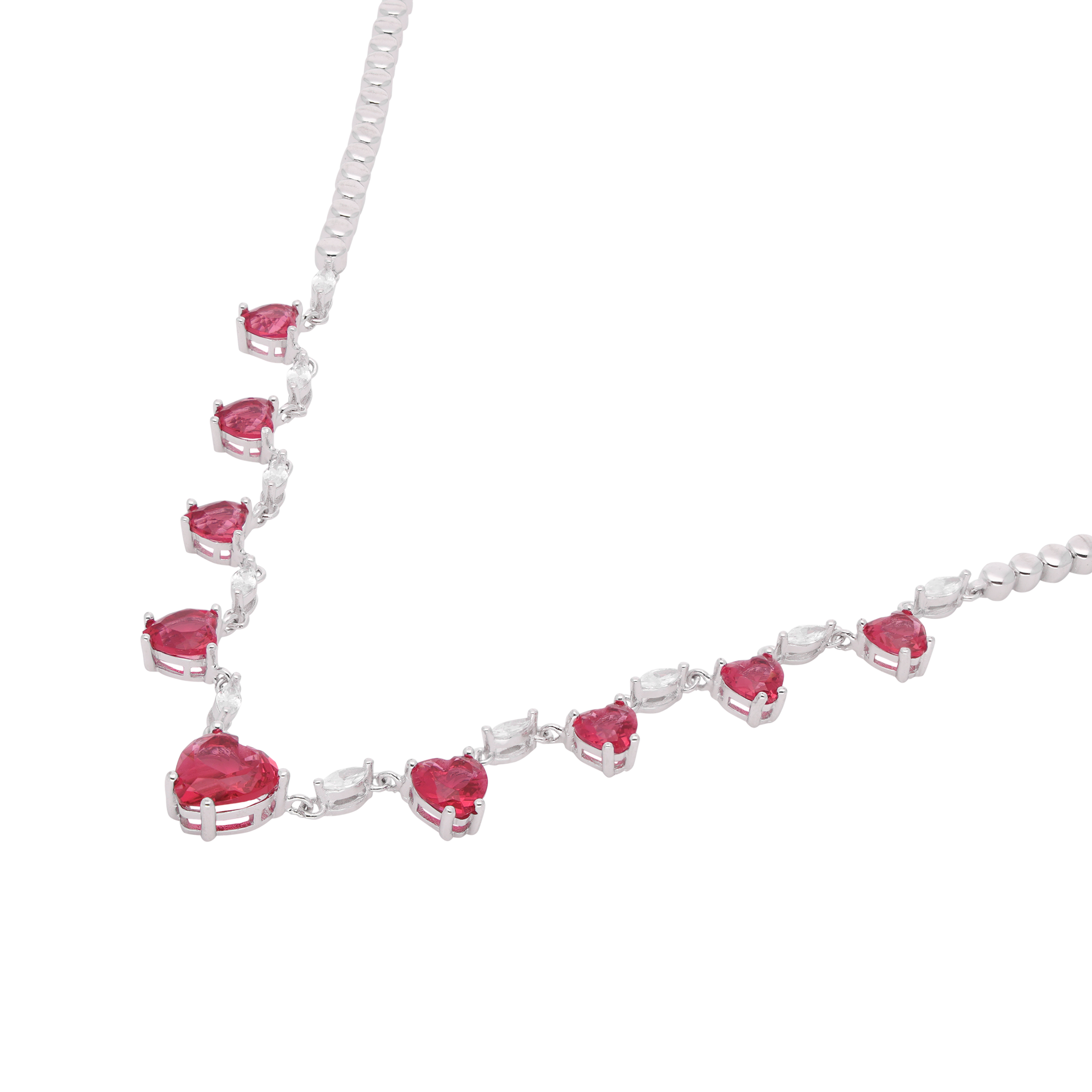 Elegant Sterling Silver Heart Necklace with Cubic Zirconia & Heart-Shaped Gemstone | SKU : 0021158490, 0021158476