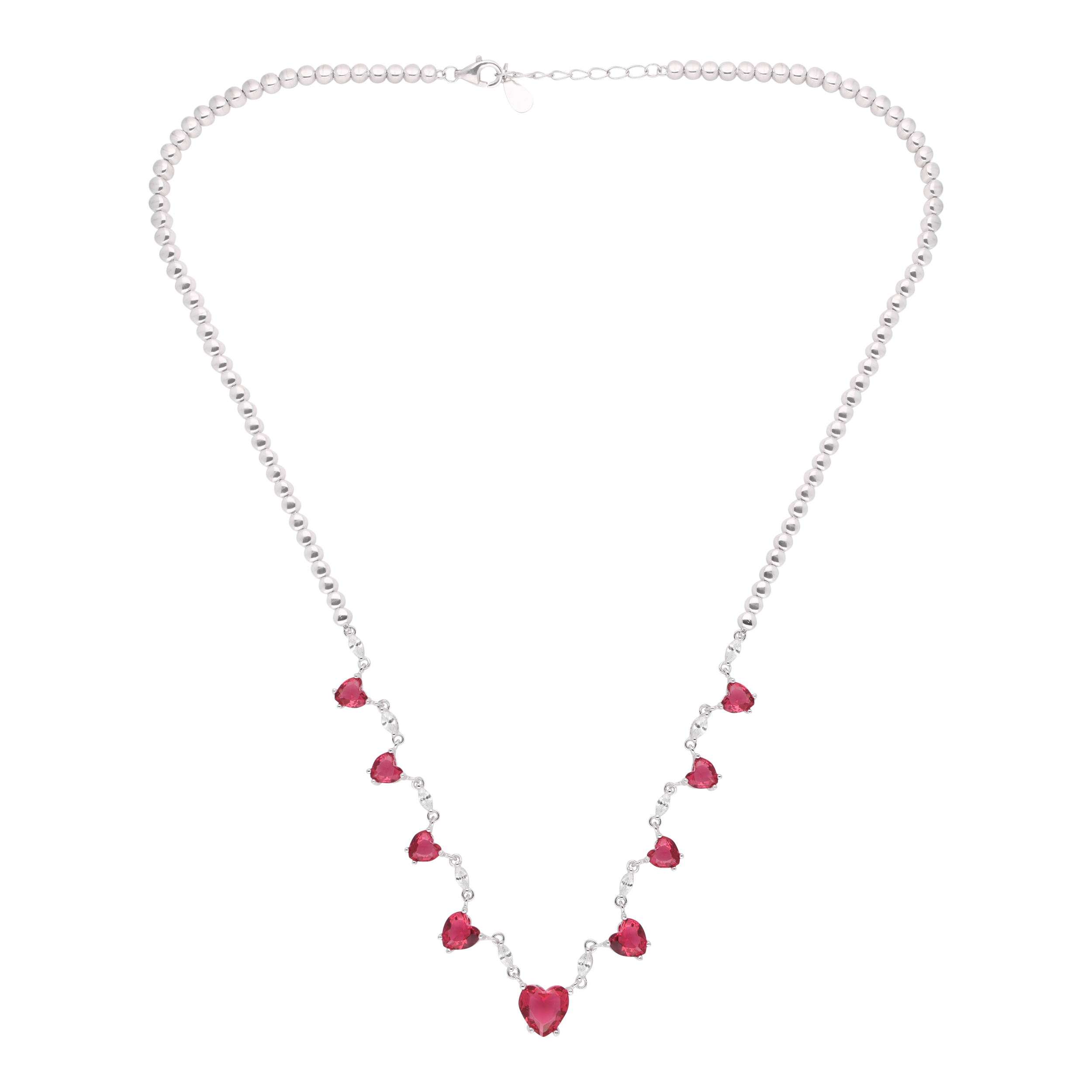 Elegant Sterling Silver Heart Necklace with Cubic Zirconia & Heart-Shaped Gemstone | SKU : 0021158490, 0021158476