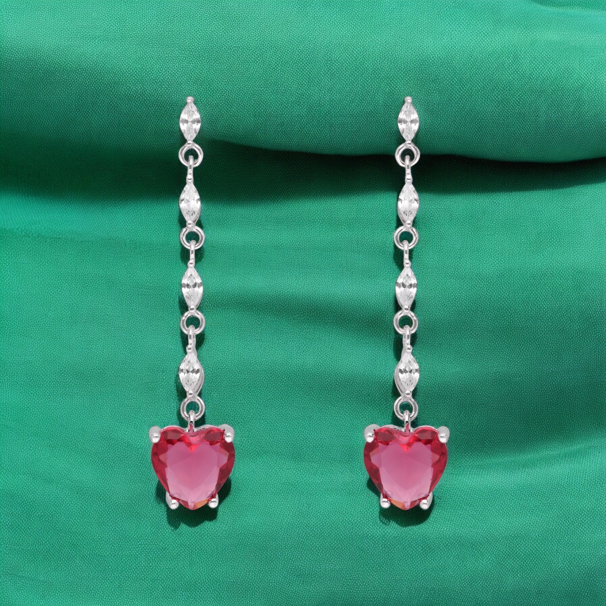 Sterling Silver Heart-Shaped Ruby & Sapphire Drop Earrings | SKU : 0021158506, 0021158483, 0003523483