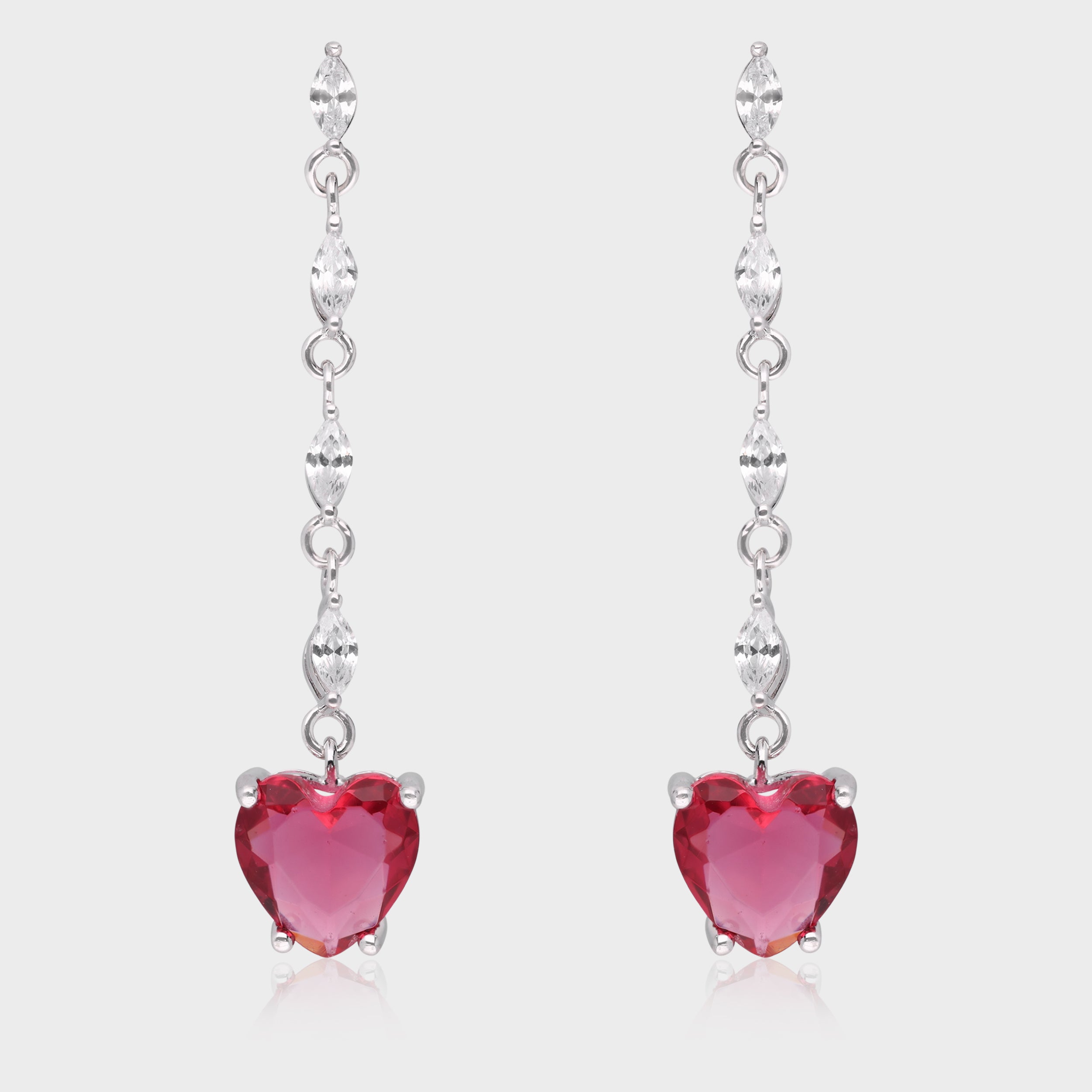 Sterling Silver Heart-Shaped Ruby & Sapphire Drop Earrings | SKU : 0021158506, 0021158483, 0003523483