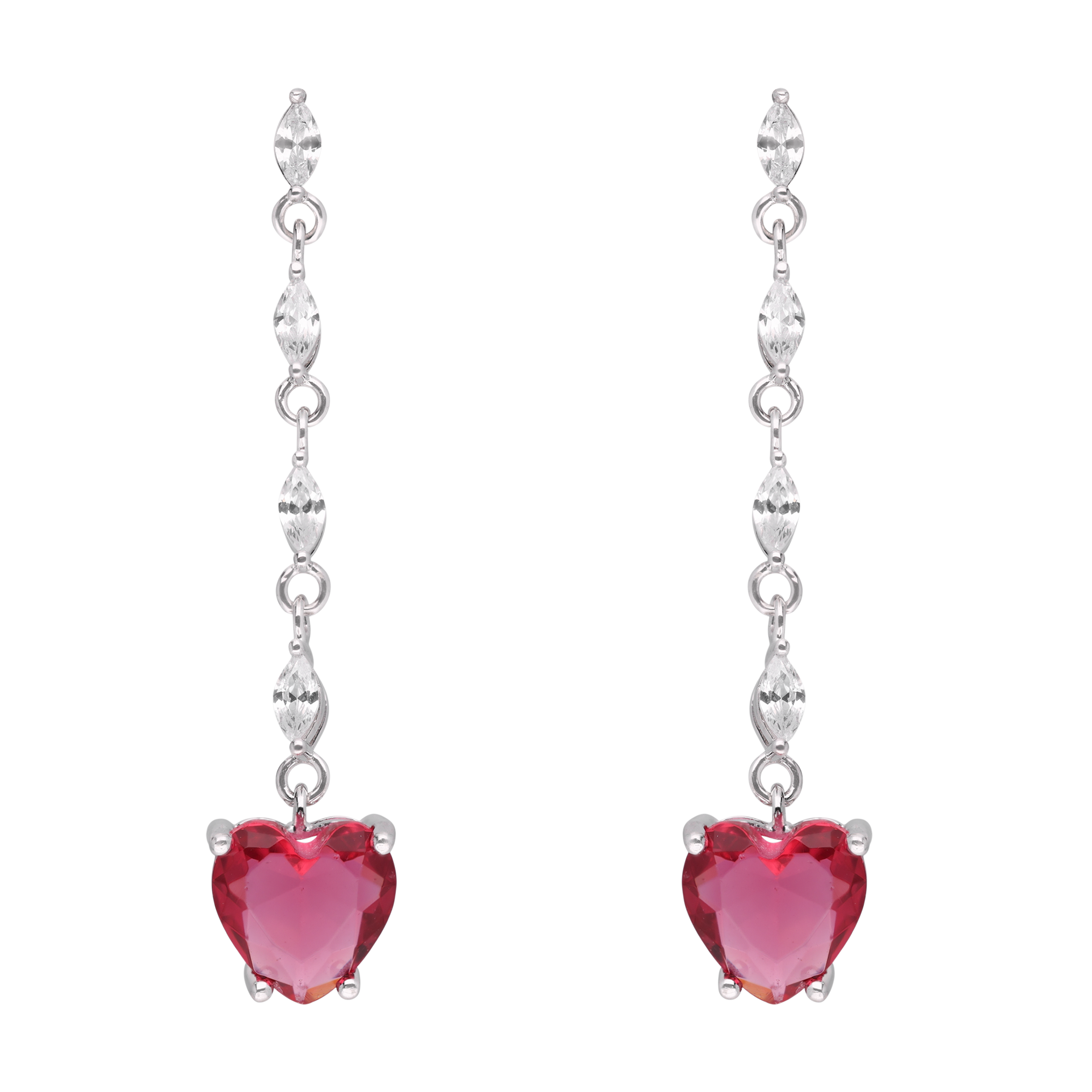 Sterling Silver Heart-Shaped Ruby & Sapphire Drop Earrings | SKU : 0021158506, 0021158483, 0003523483