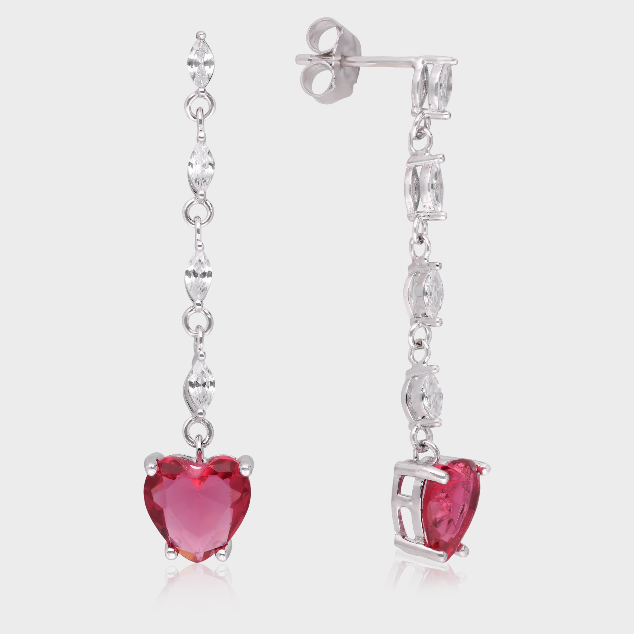 Sterling Silver Heart-Shaped Ruby & Sapphire Drop Earrings | SKU : 0021158506, 0021158483, 0003523483