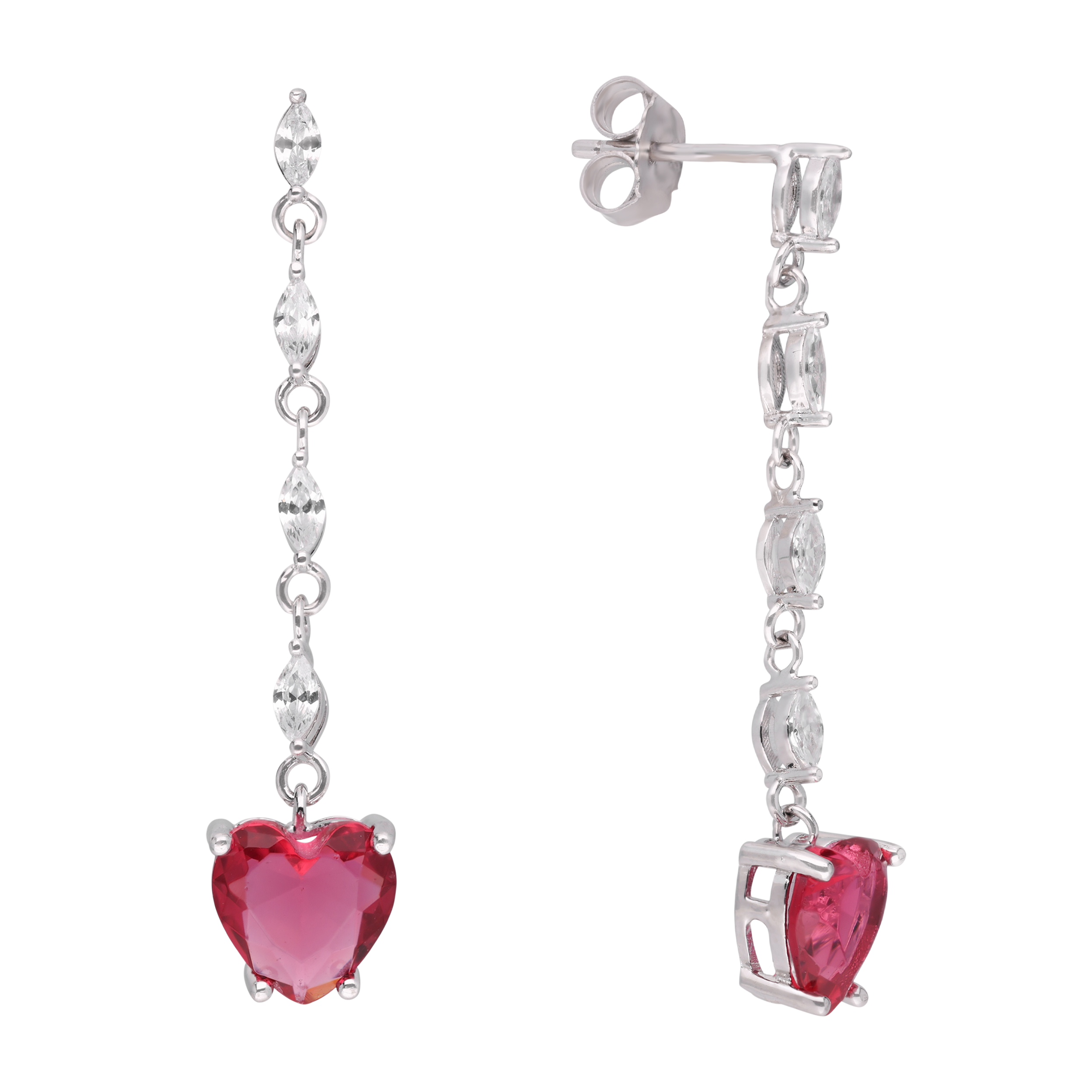 Sterling Silver Heart-Shaped Ruby & Sapphire Drop Earrings | SKU : 0021158506, 0021158483, 0003523483