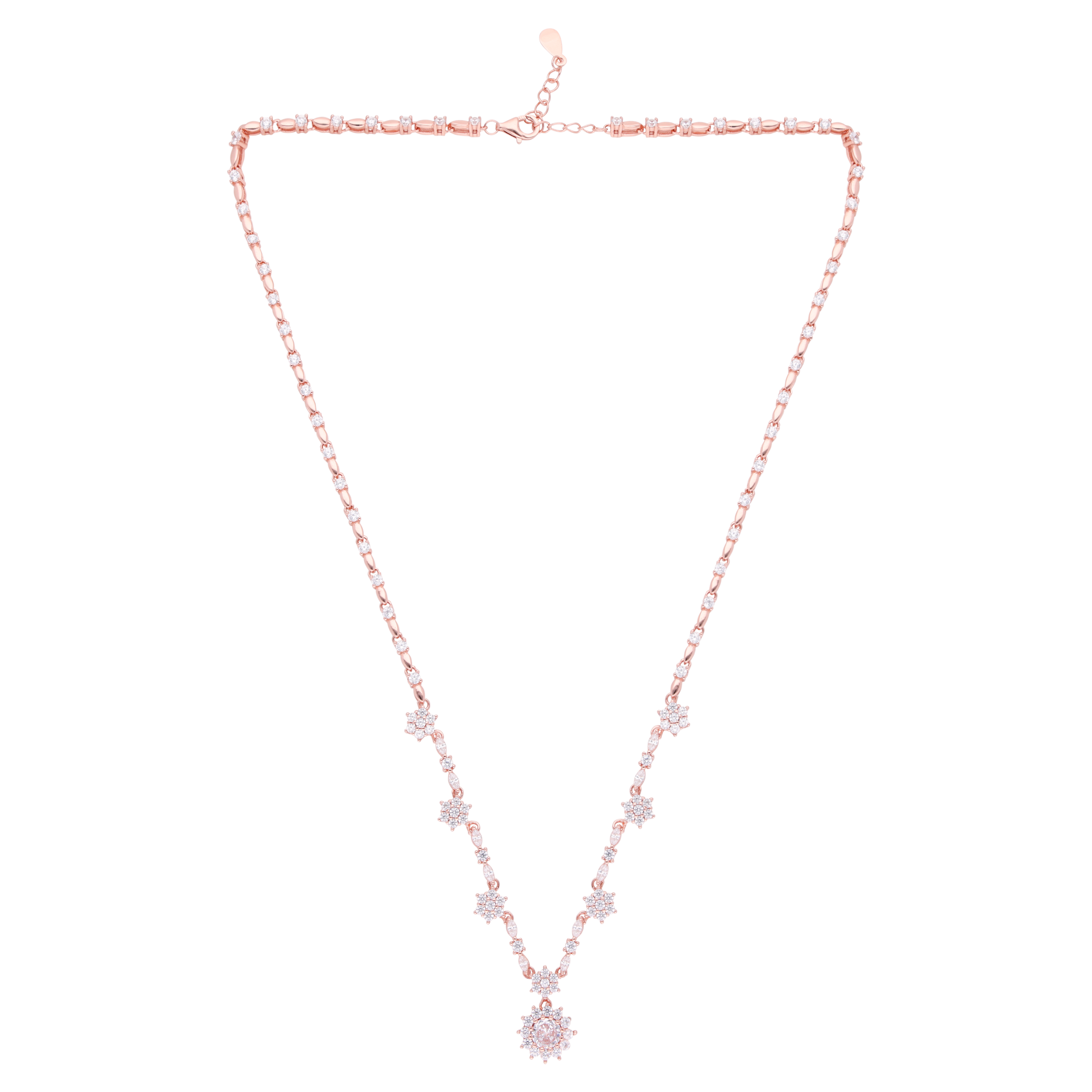 Elegant Rose Gold-Tone Floral Necklace with Cubic Zirconia & Round Gemstone | SKU : 0021158537, 0003523490