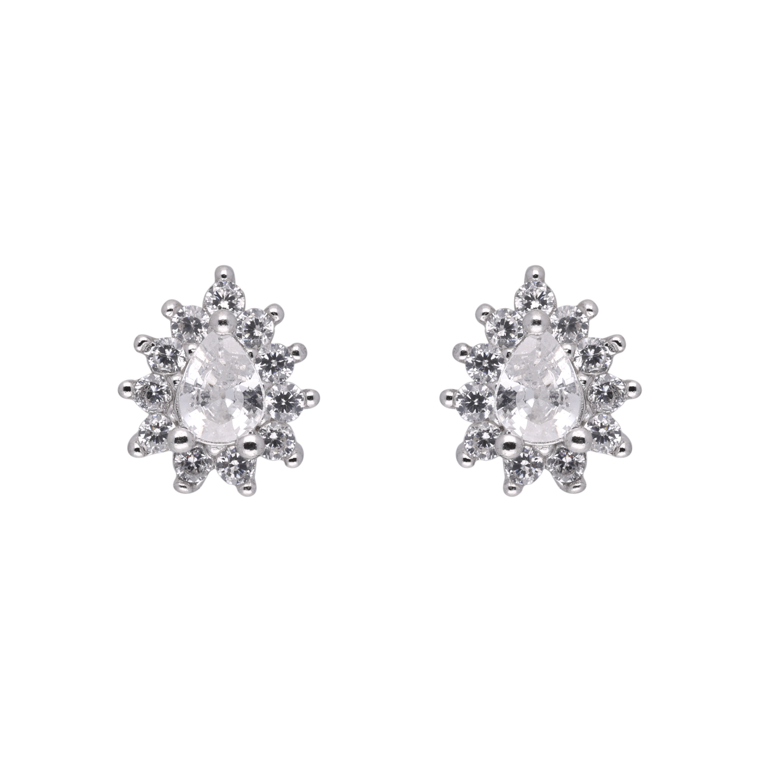 Sterling Silver Pear-Cut Cubic Zirconia Halo Stud Earrings | SKU : 0021158568