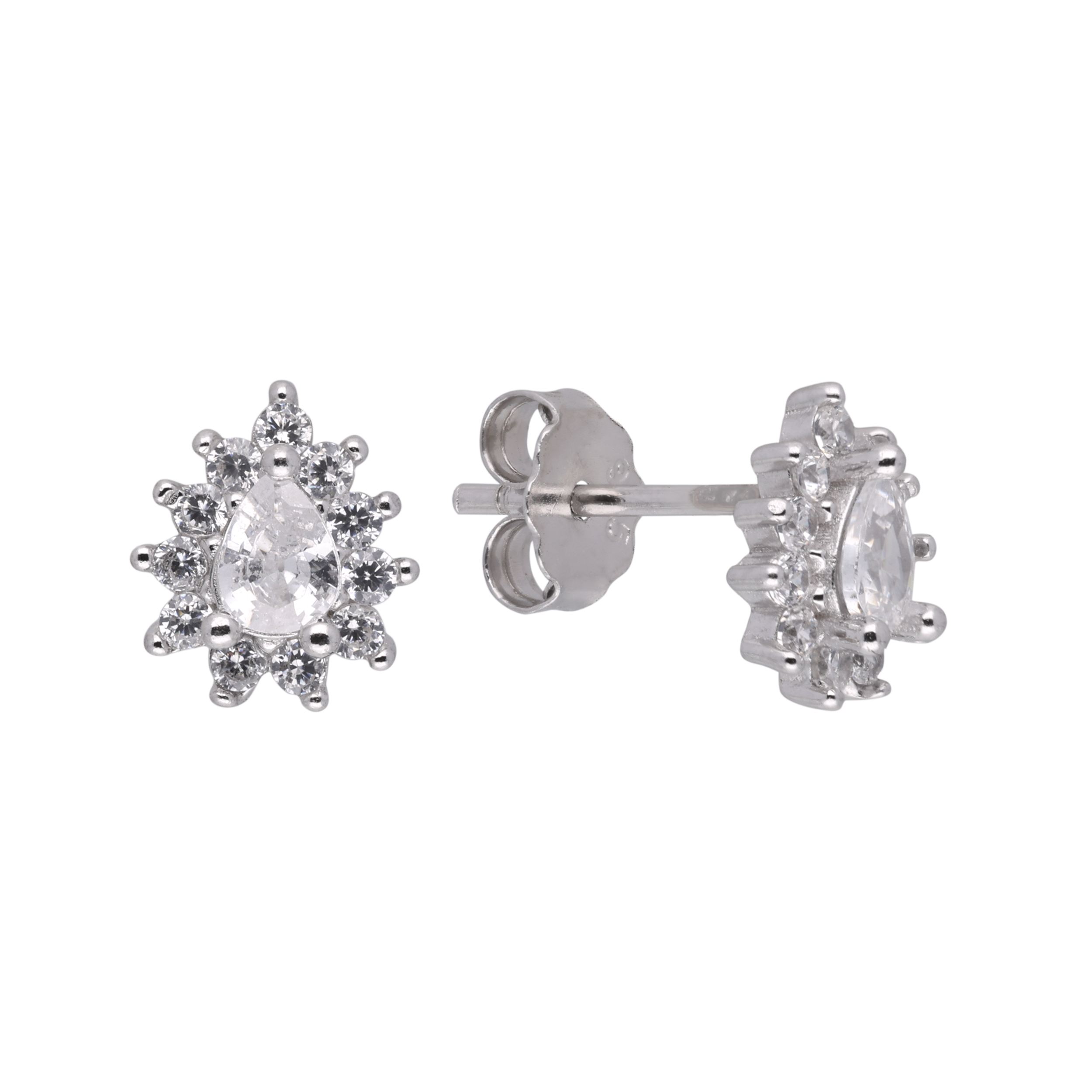 Sterling Silver Pear-Cut Cubic Zirconia Halo Stud Earrings | SKU : 0021158568