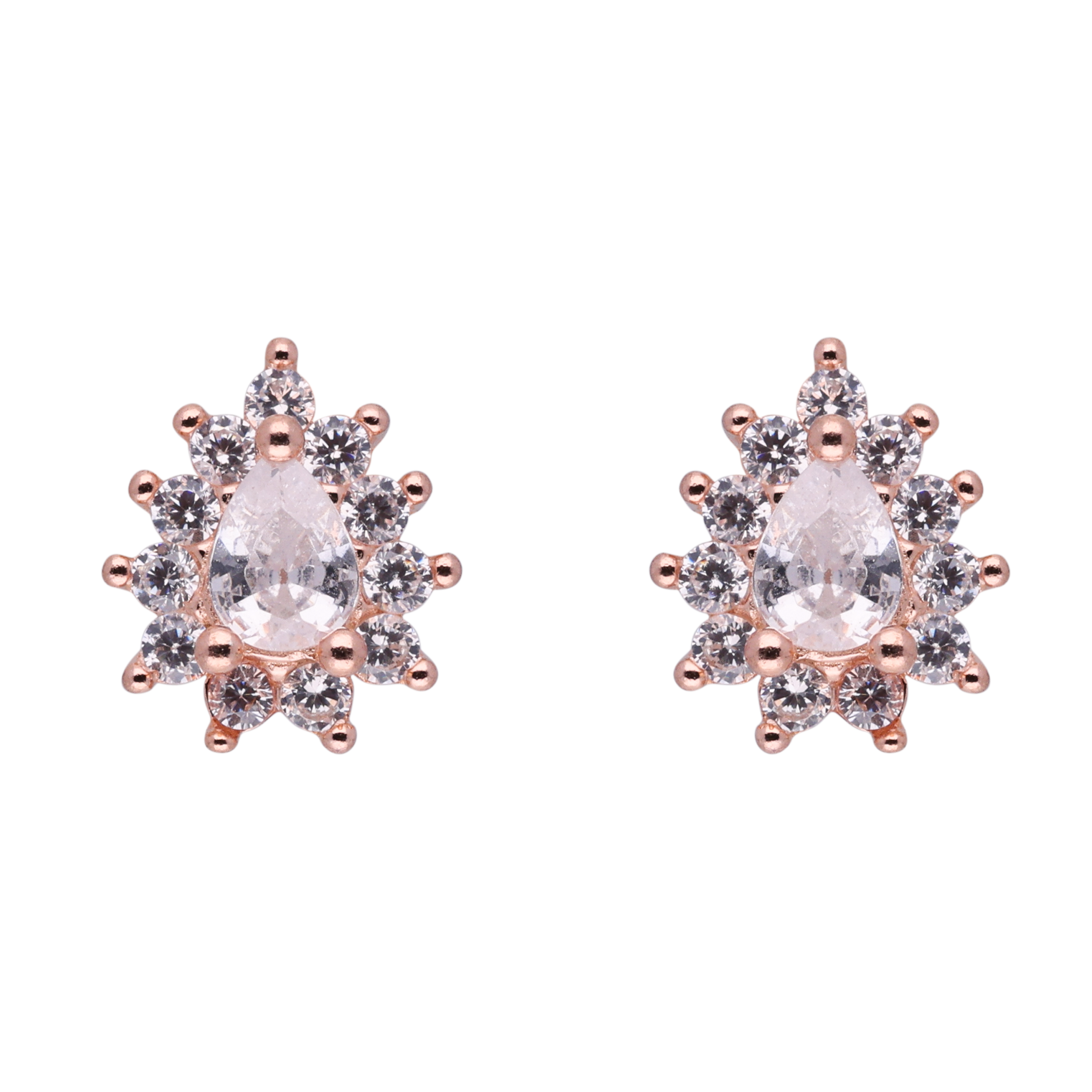 Rose Gold Sterling Silver Pear-Cut Cubic Zirconia Halo Stud Earrings | SKU : 0021158605, 0021158582