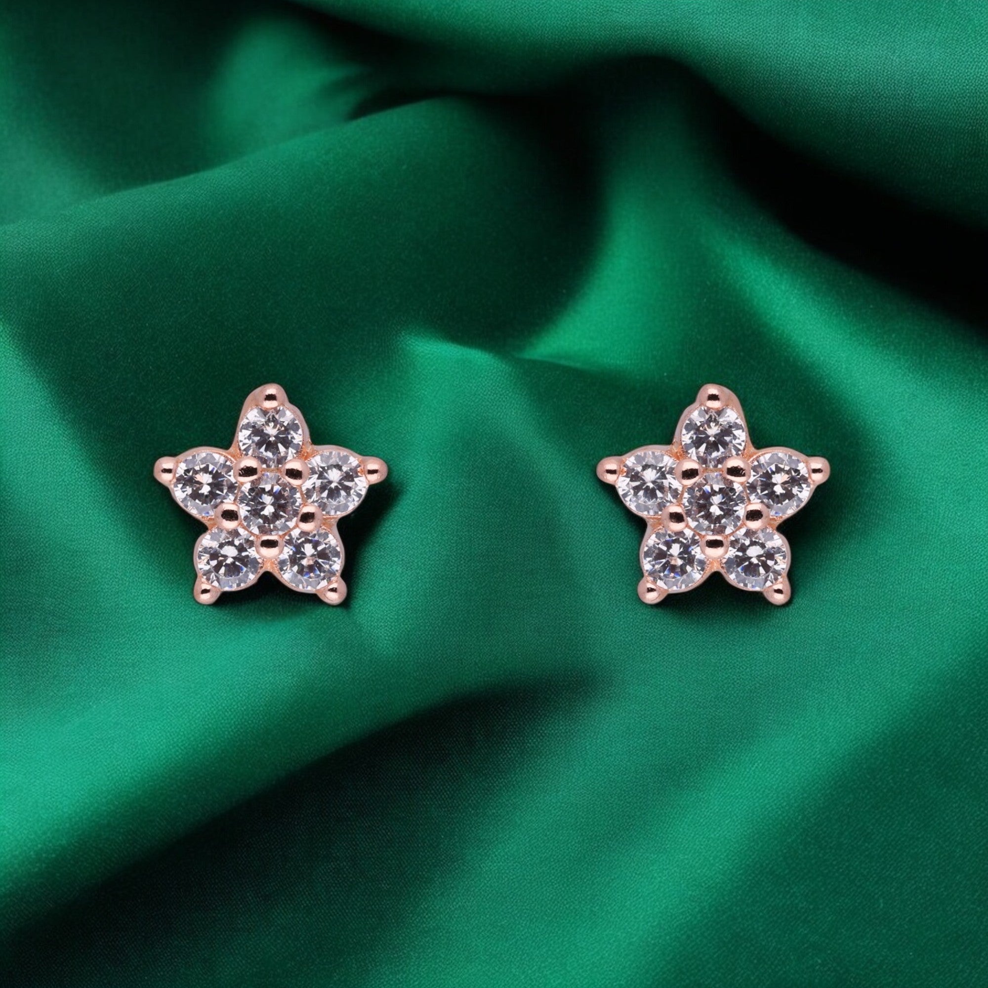 Rose Gold Sterling Silver Star-Shaped Cubic Zirconia Stud Earrings | SKU : 0021158643, 0021158667