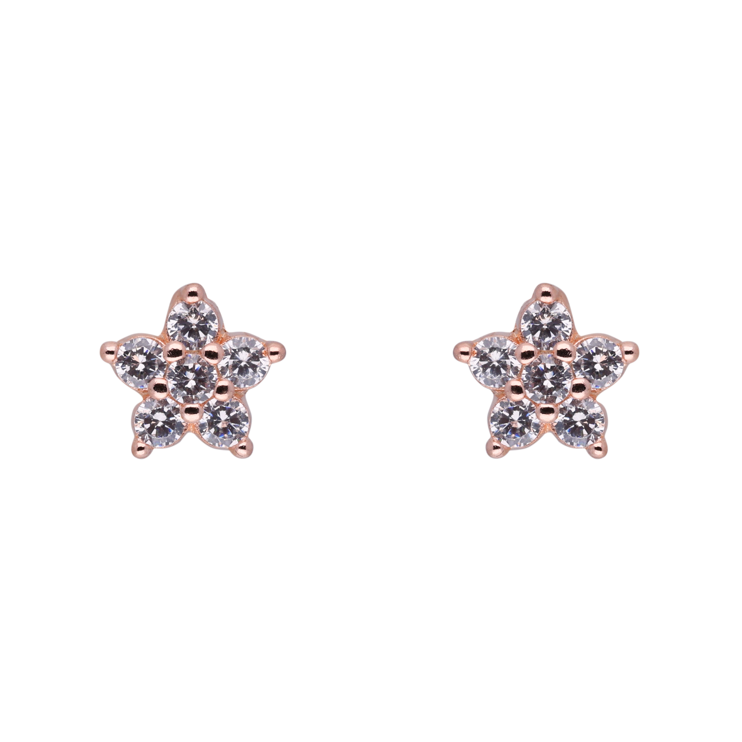 Rose Gold Sterling Silver Star-Shaped Cubic Zirconia Stud Earrings | SKU : 0021158643, 0021158667