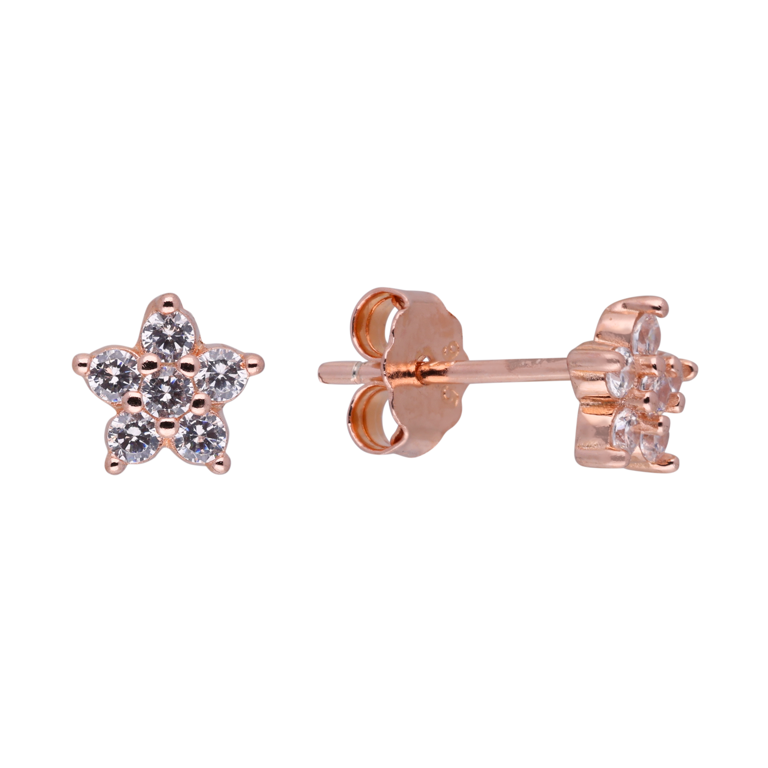 Rose Gold Sterling Silver Star-Shaped Cubic Zirconia Stud Earrings | SKU : 0021158643, 0021158667