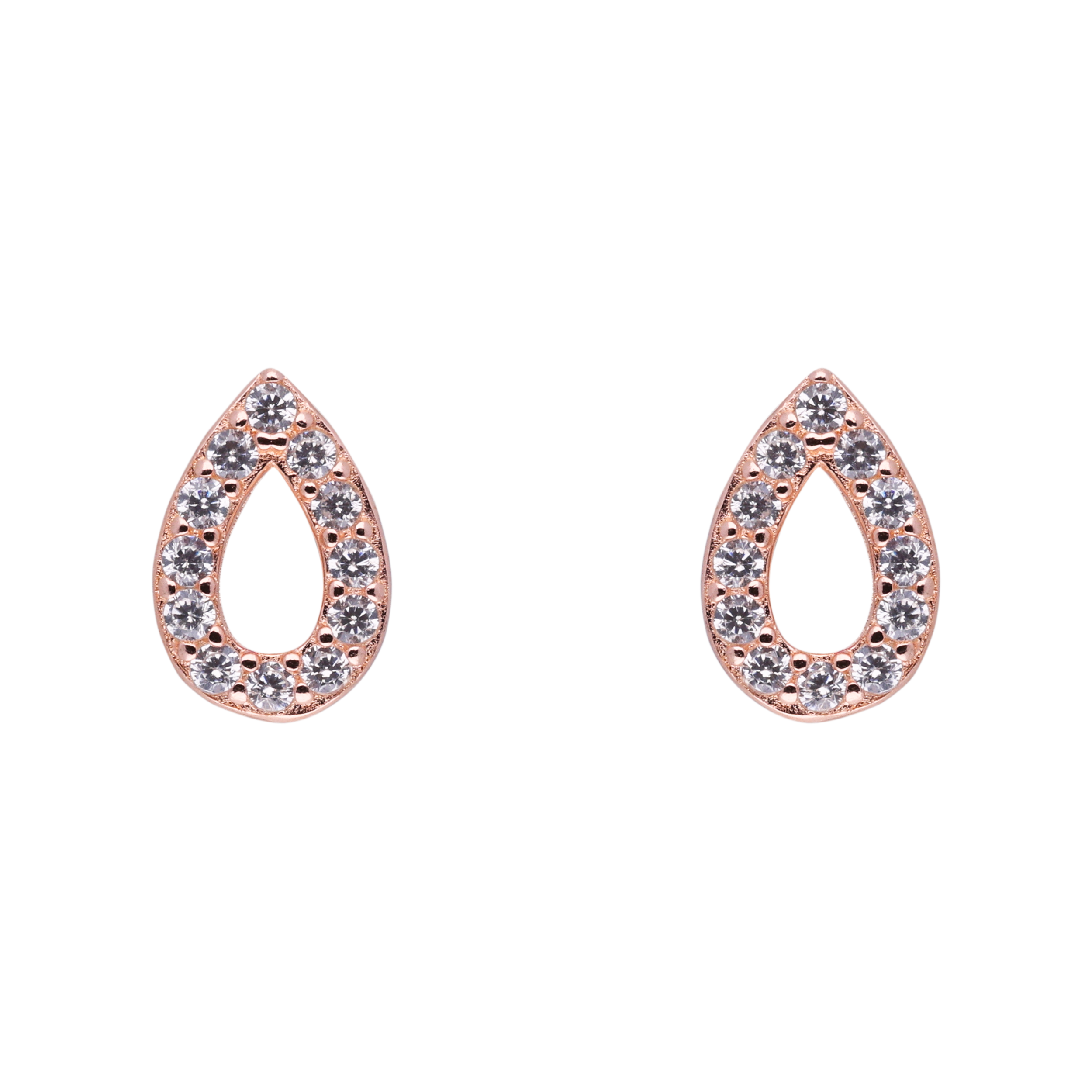 Rose Gold Sterling Silver Teardrop Cubic Zirconia Stud Earrings | SKU : 0021158681