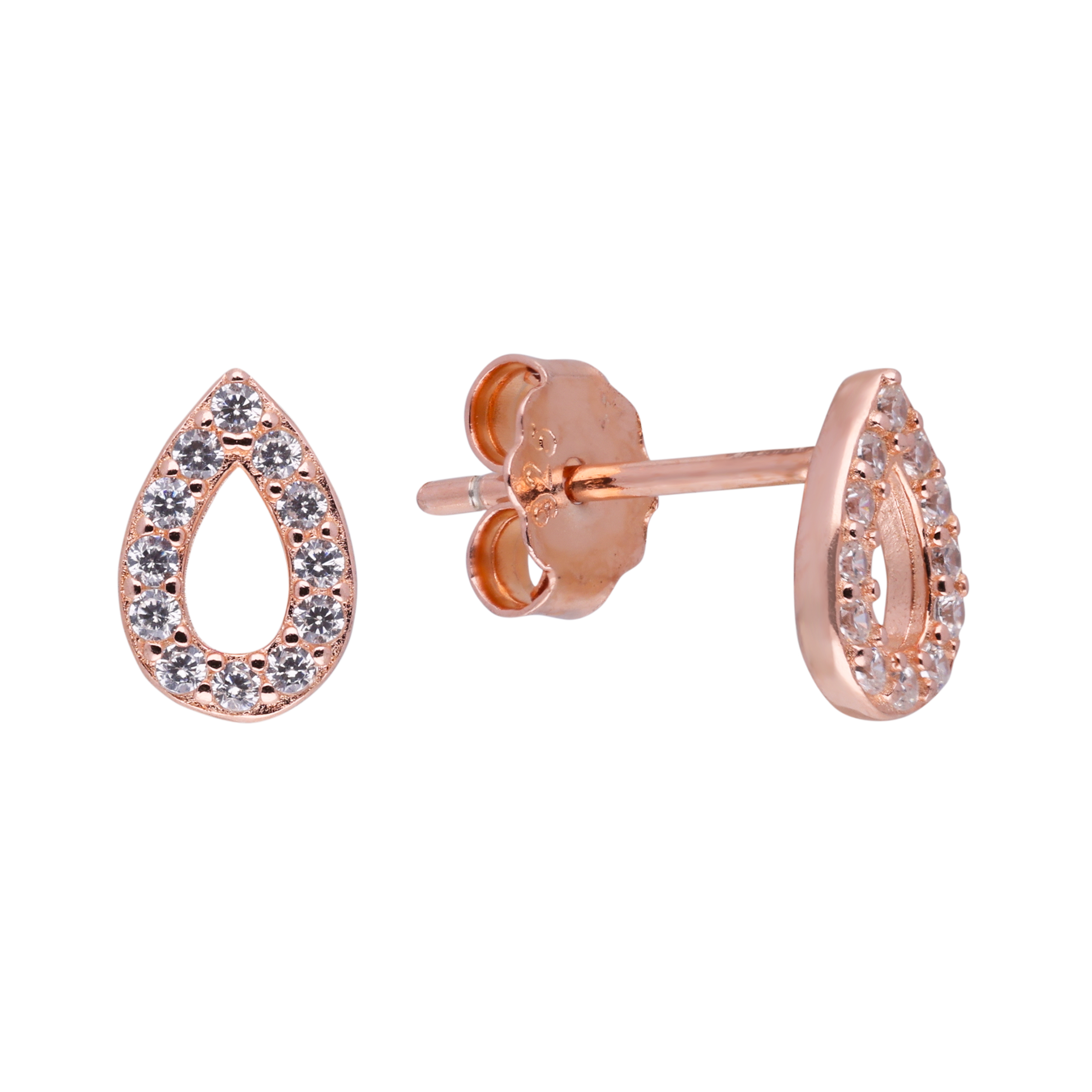 Rose Gold Sterling Silver Teardrop Cubic Zirconia Stud Earrings | SKU : 0021158681