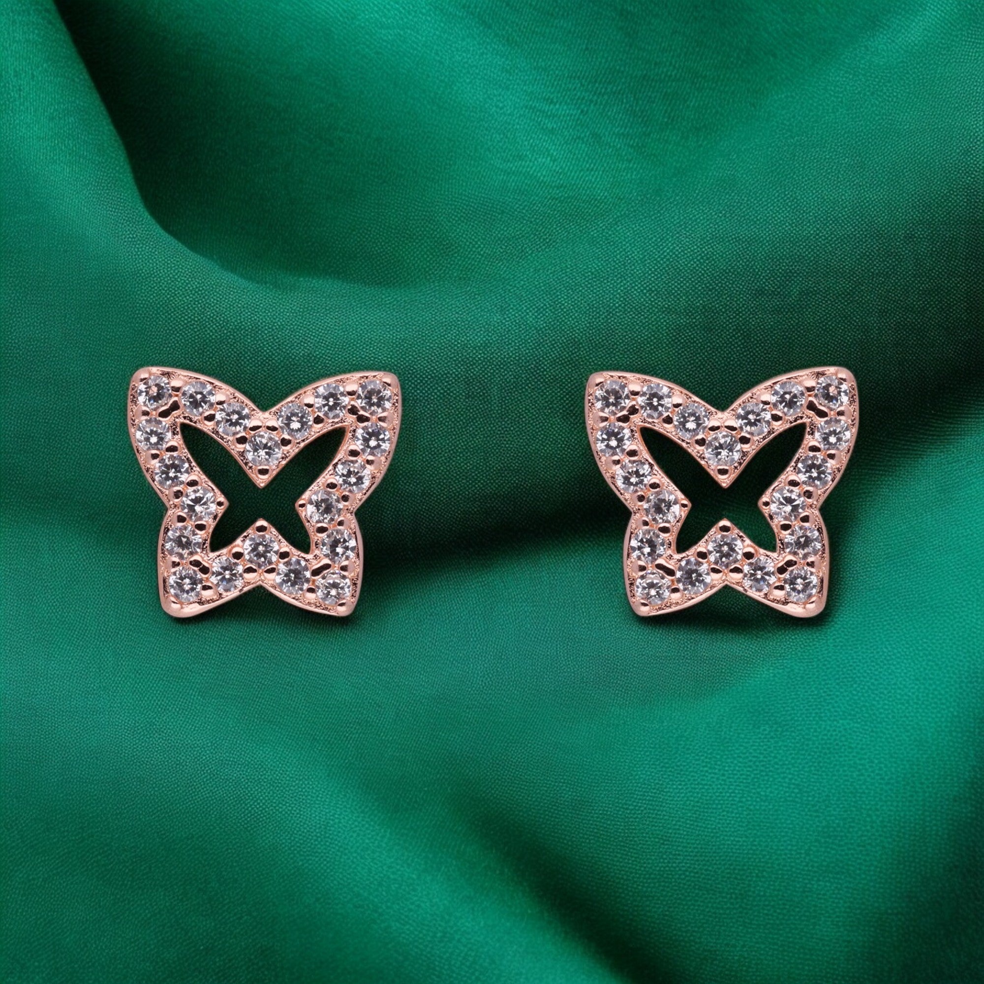 Rose Gold Sterling Silver Pavé Butterfly Stud Earrings | SKU : 0021158704