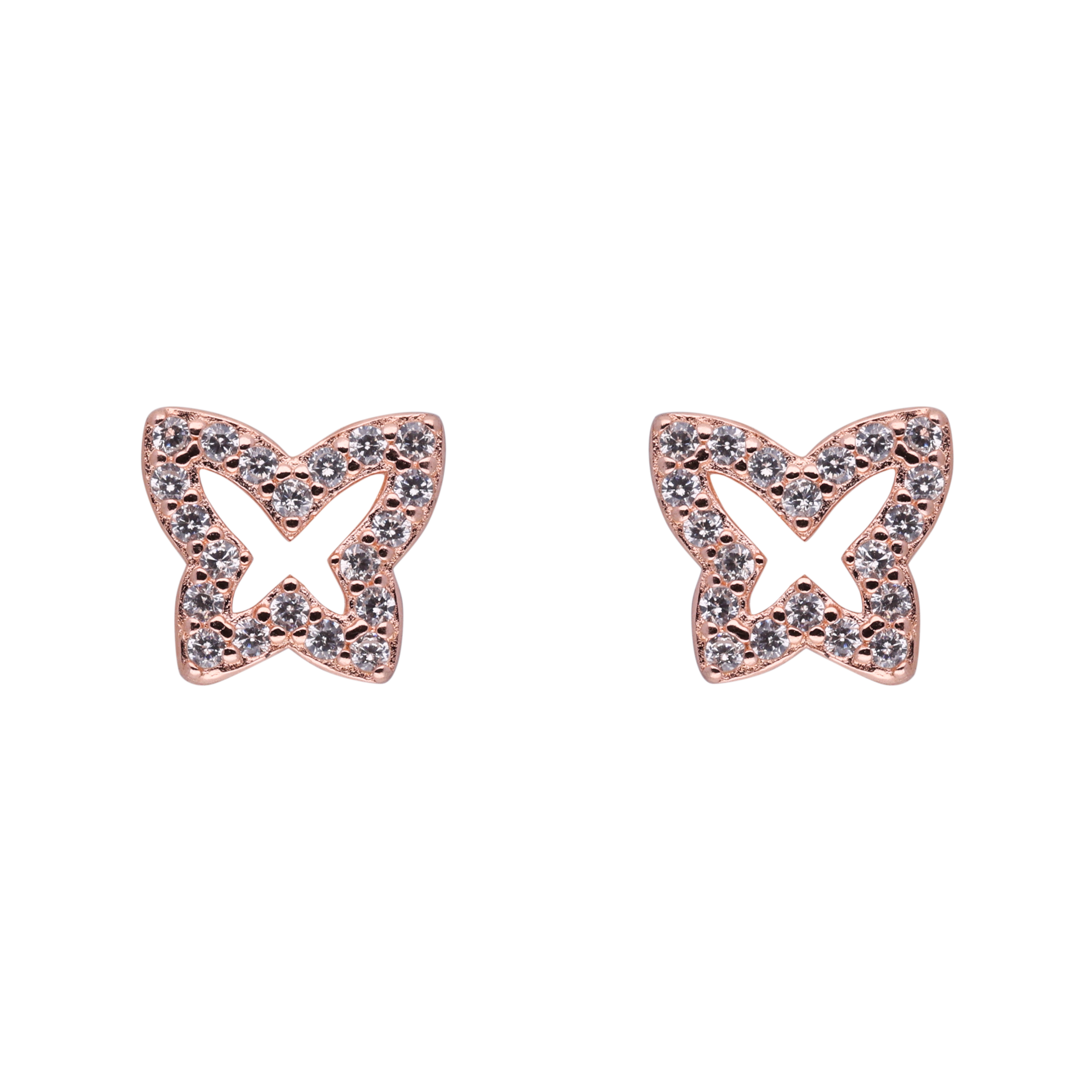 Rose Gold Sterling Silver Pavé Butterfly Stud Earrings | SKU : 0021158704