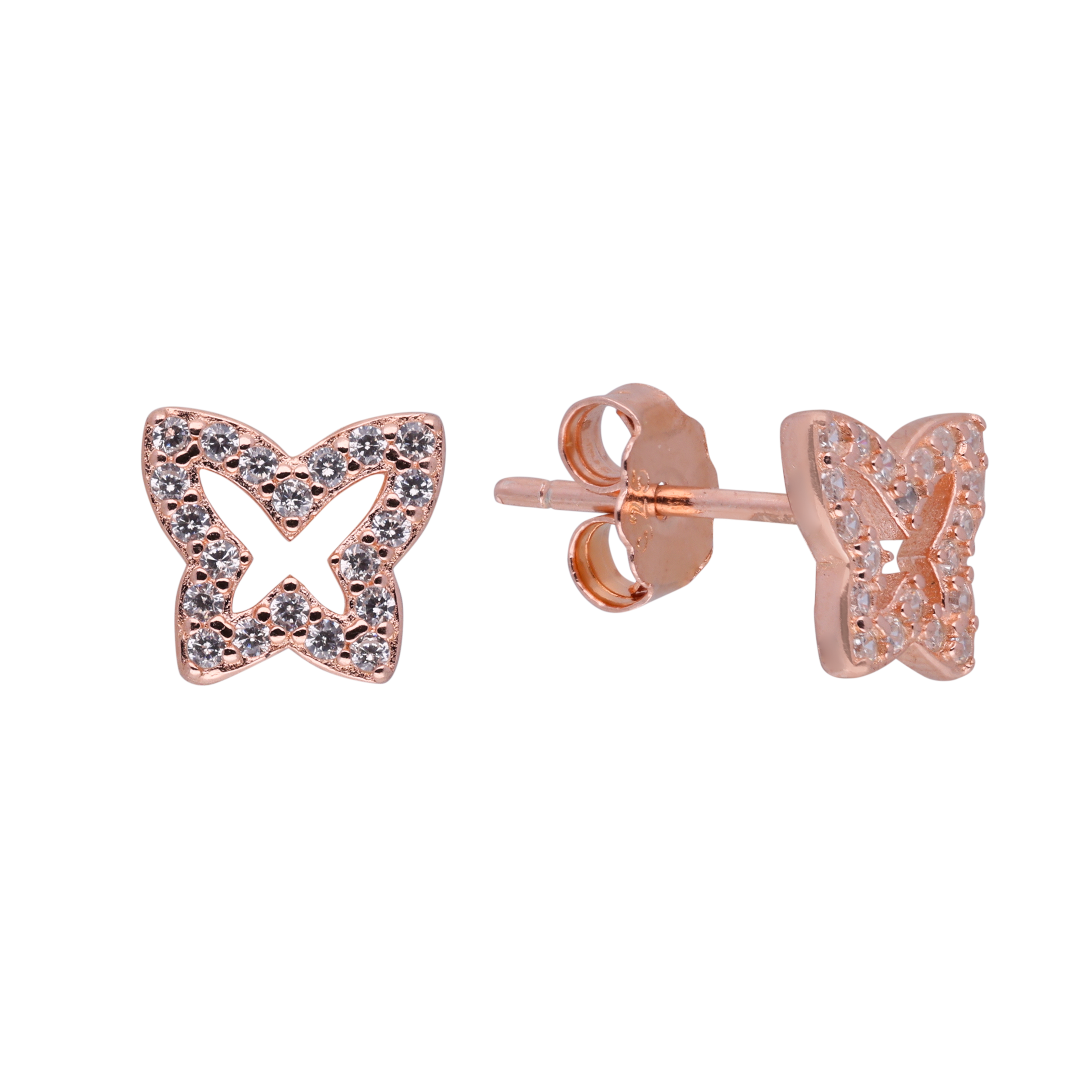 Rose Gold Sterling Silver Pavé Butterfly Stud Earrings | SKU : 0021158704