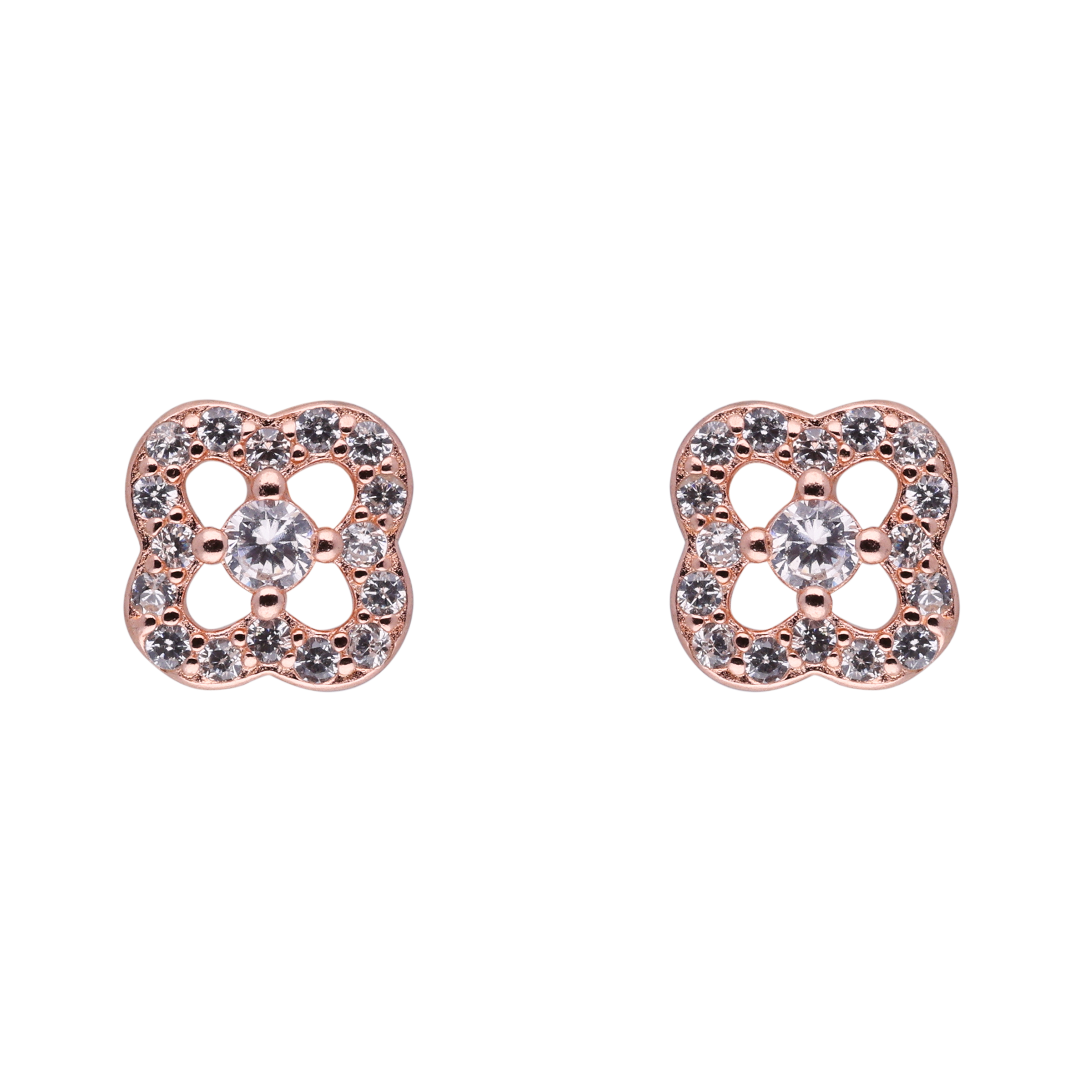 Rose Gold Sterling Silver Clover Pavé Stud Earrings | SKU : 0021158728