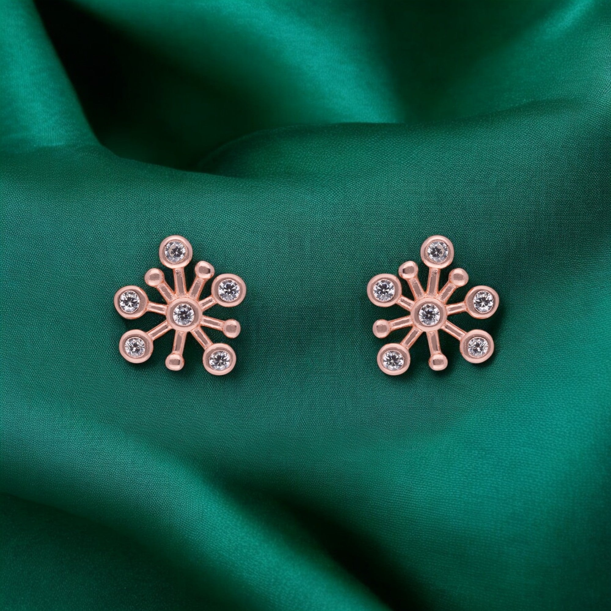 Rose Gold Sterling Silver Celestial Burst Stud Earrings | SKU : 0021158742