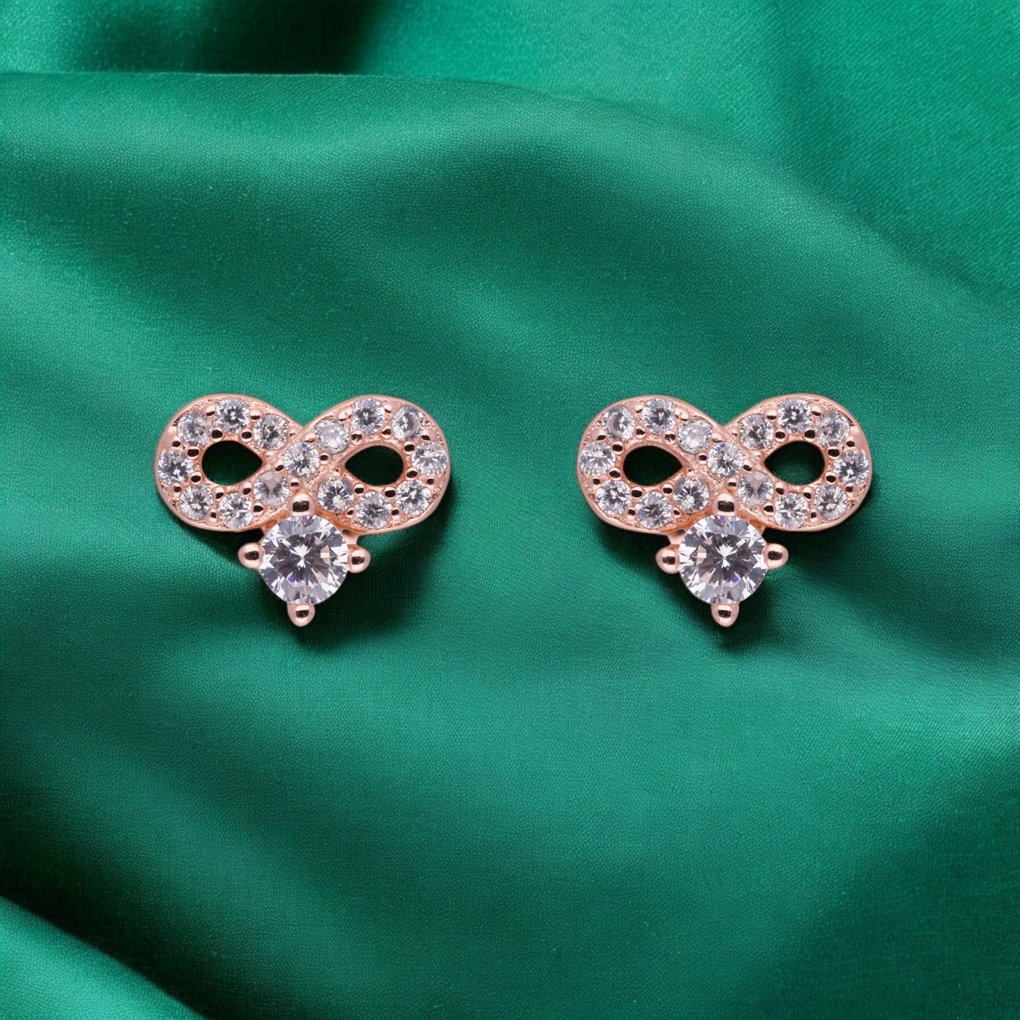 Rose Gold Sterling Silver Infinity & Solitaire Drop Stud Earrings | SKU : 0021158780