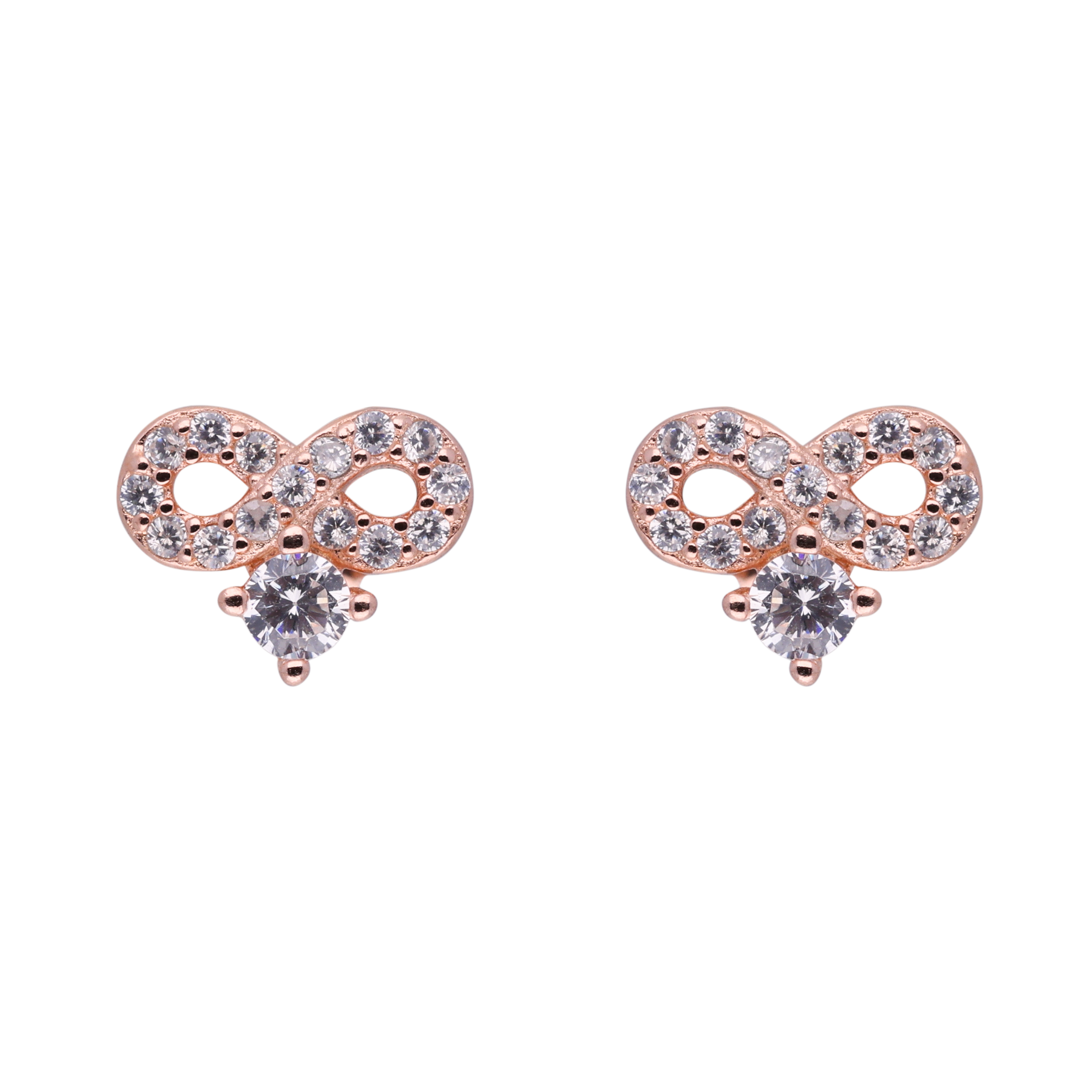 Rose Gold Sterling Silver Infinity & Solitaire Drop Stud Earrings | SKU : 0021158780