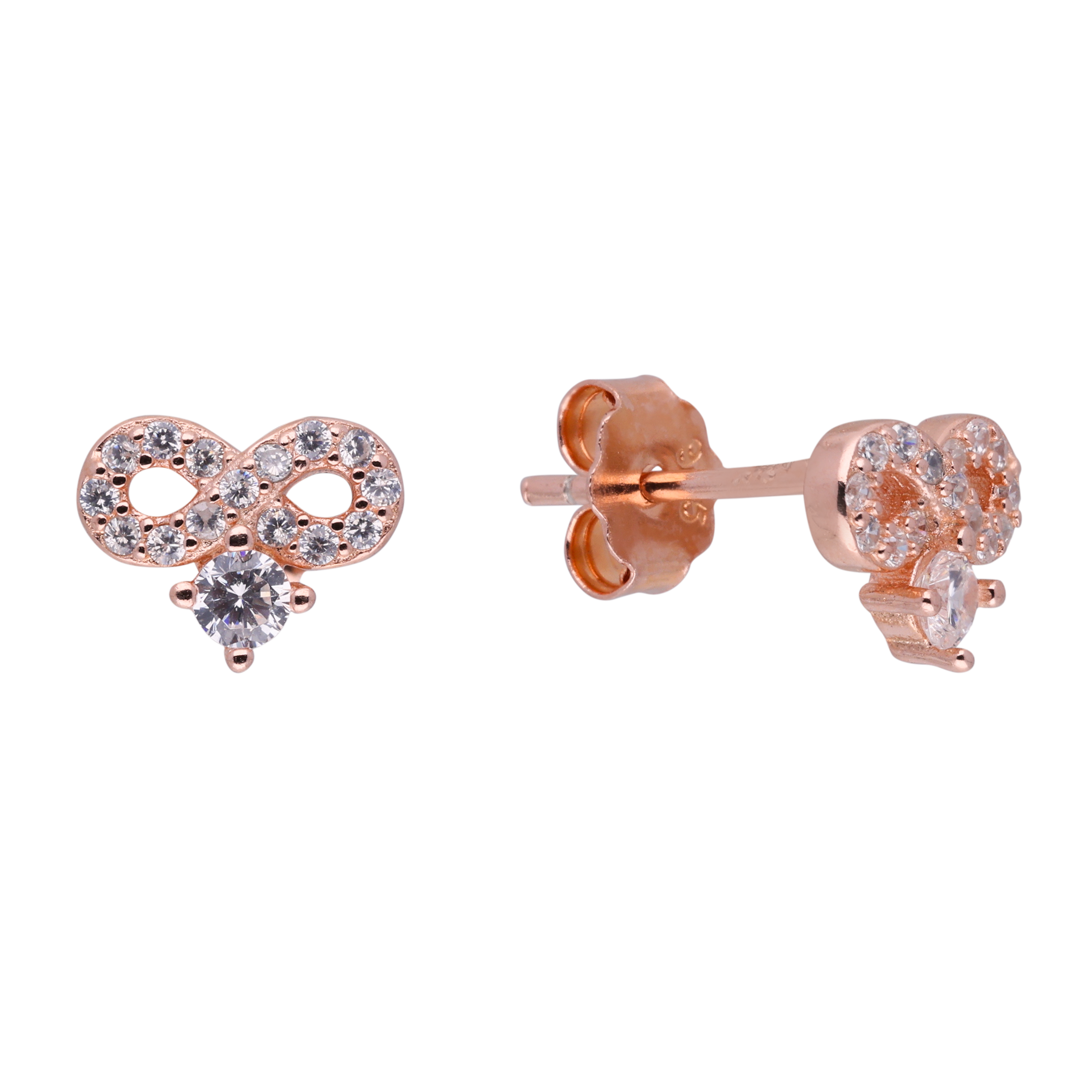 Rose Gold Sterling Silver Infinity & Solitaire Drop Stud Earrings | SKU : 0021158780