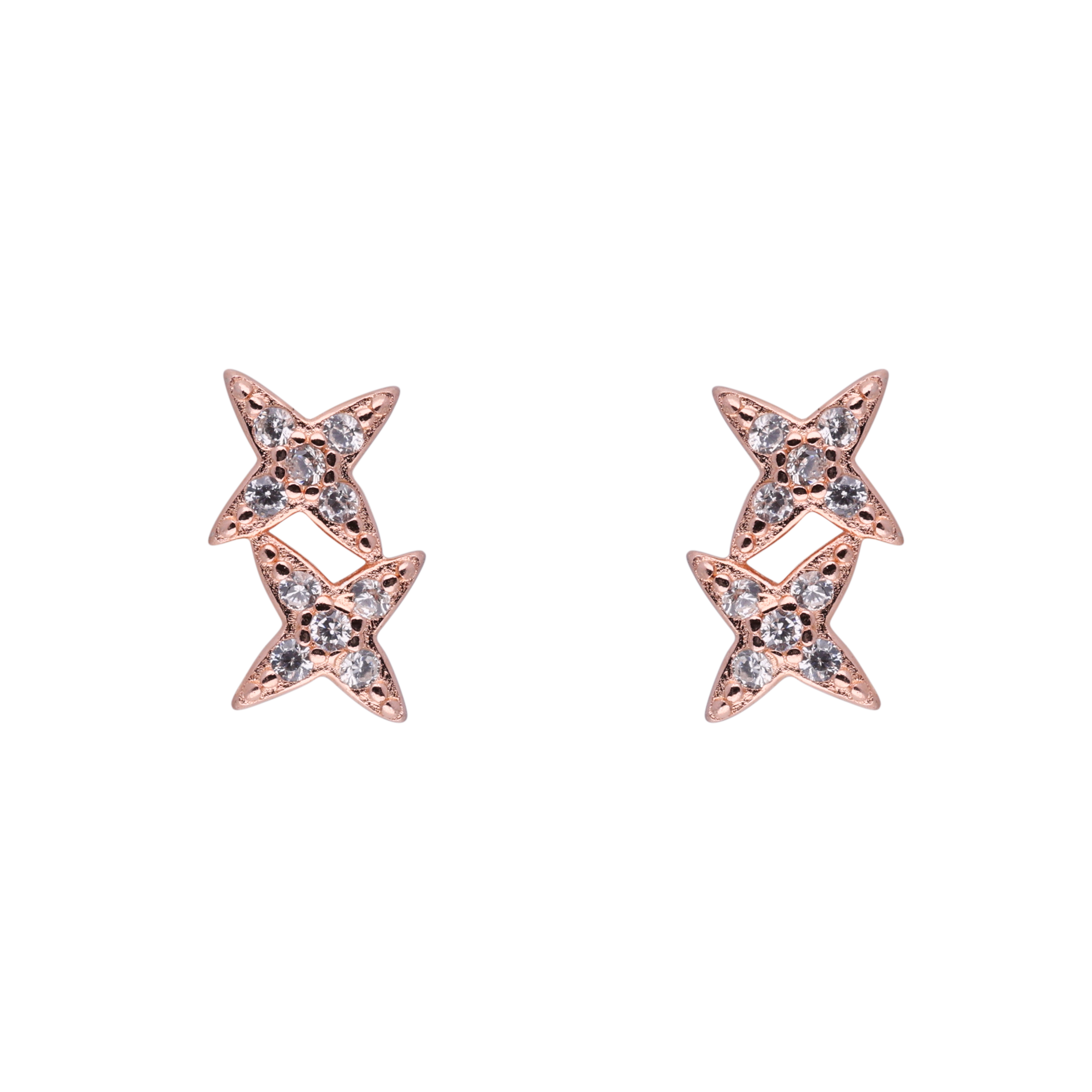 Rose Gold Sterling Silver Twin Star Pavé Stud Earrings | SKU : 0021158841