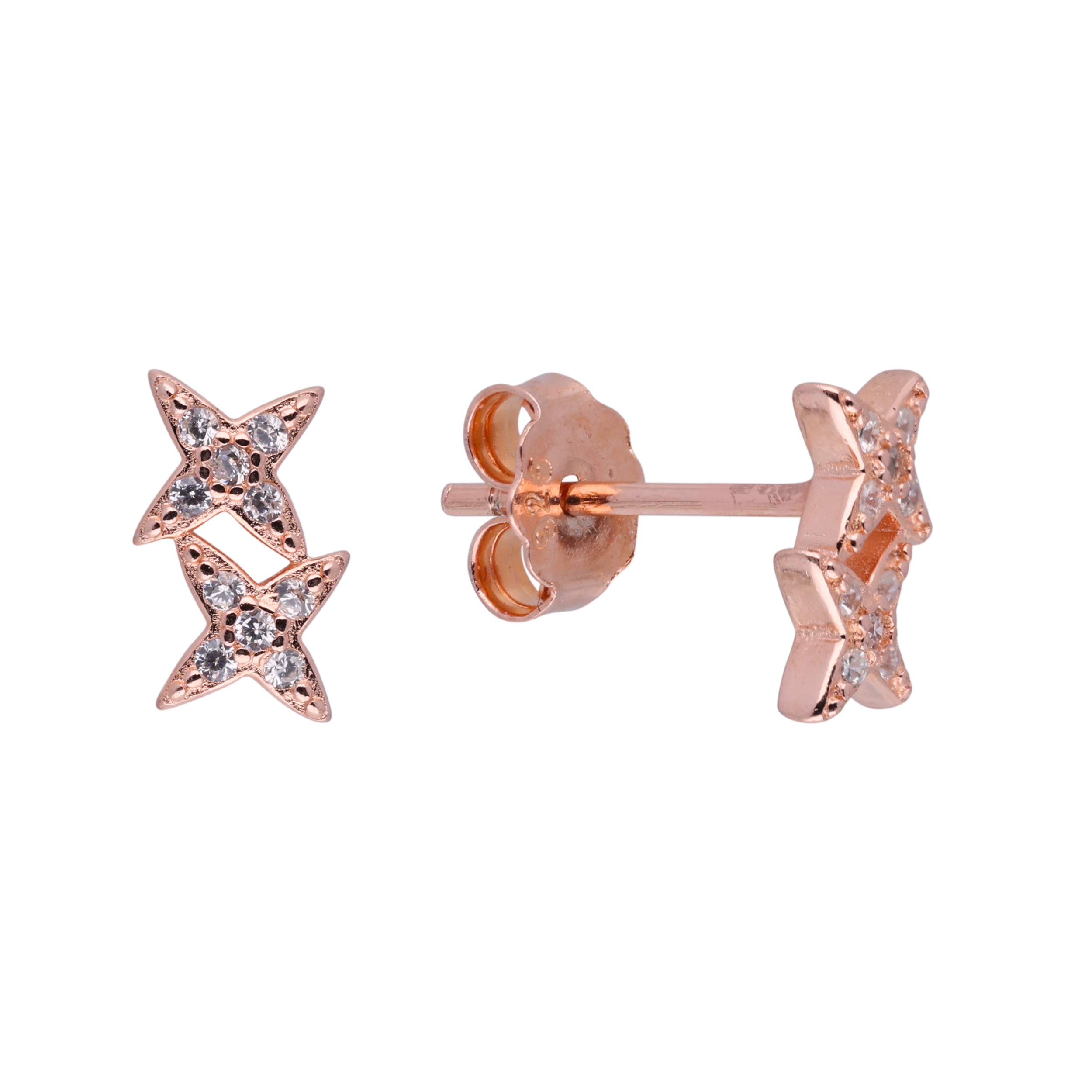 Rose Gold Sterling Silver Twin Star Pavé Stud Earrings | SKU : 0021158841