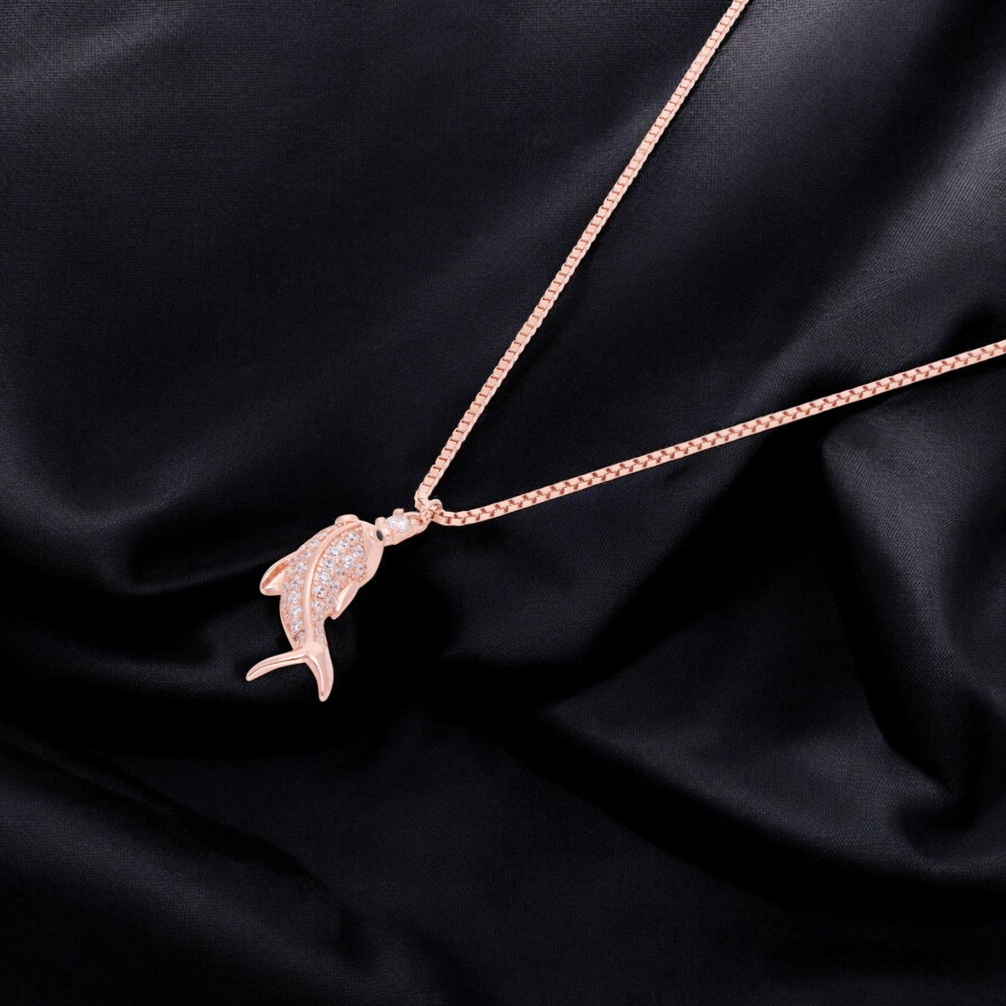 Rose Gold Sterling Silver Fish Pendant Necklace with Cubic Zirconia | SKU : 0021173721, 0021173738, 0021173745, 0021173752, 0021173769, 0021173776