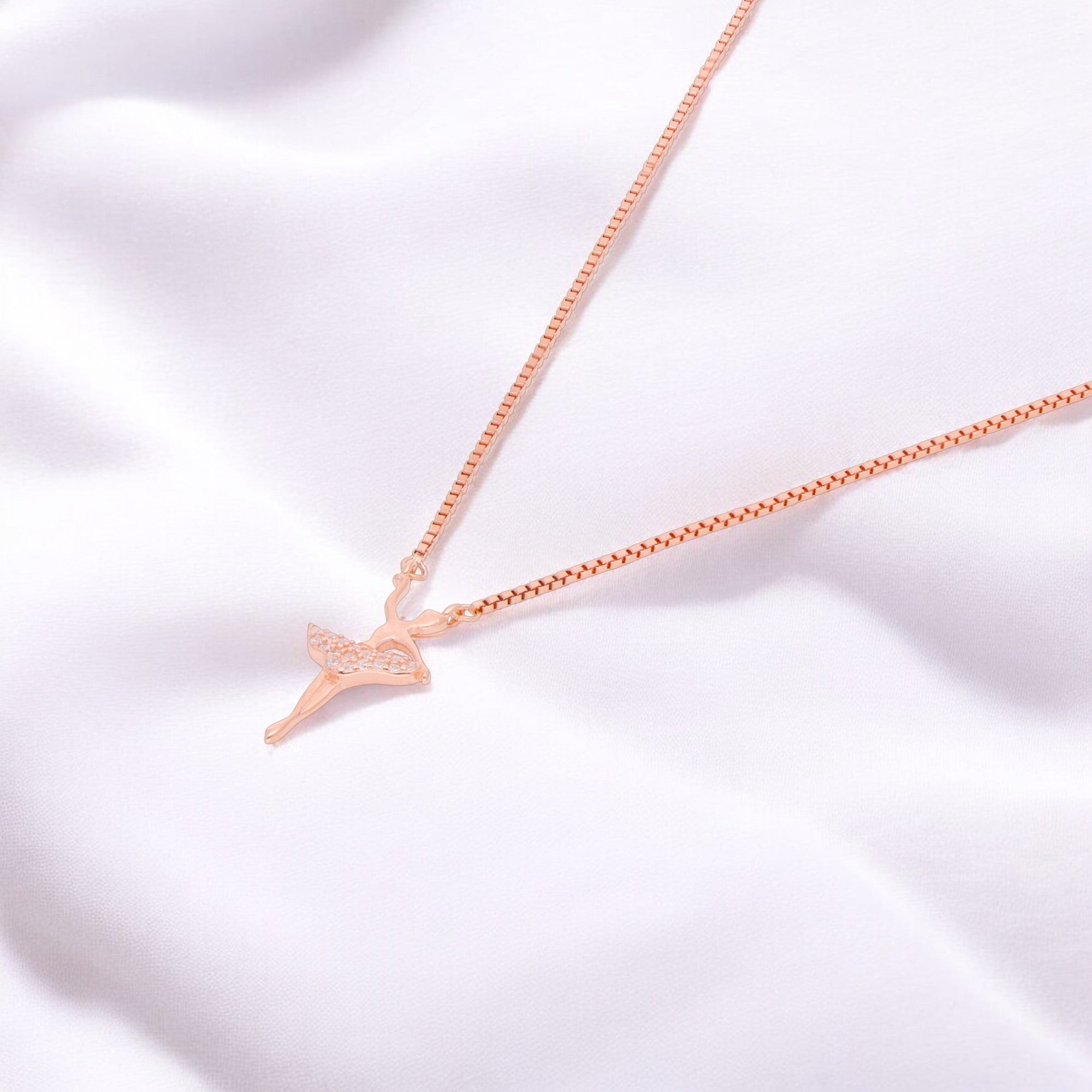 Rose Gold Sterling Silver Ballerina Pendant Necklace with Cubic Zirconia | SKU : 0021173820, 0021173837, 0021173844, 0021173851, 0021173868