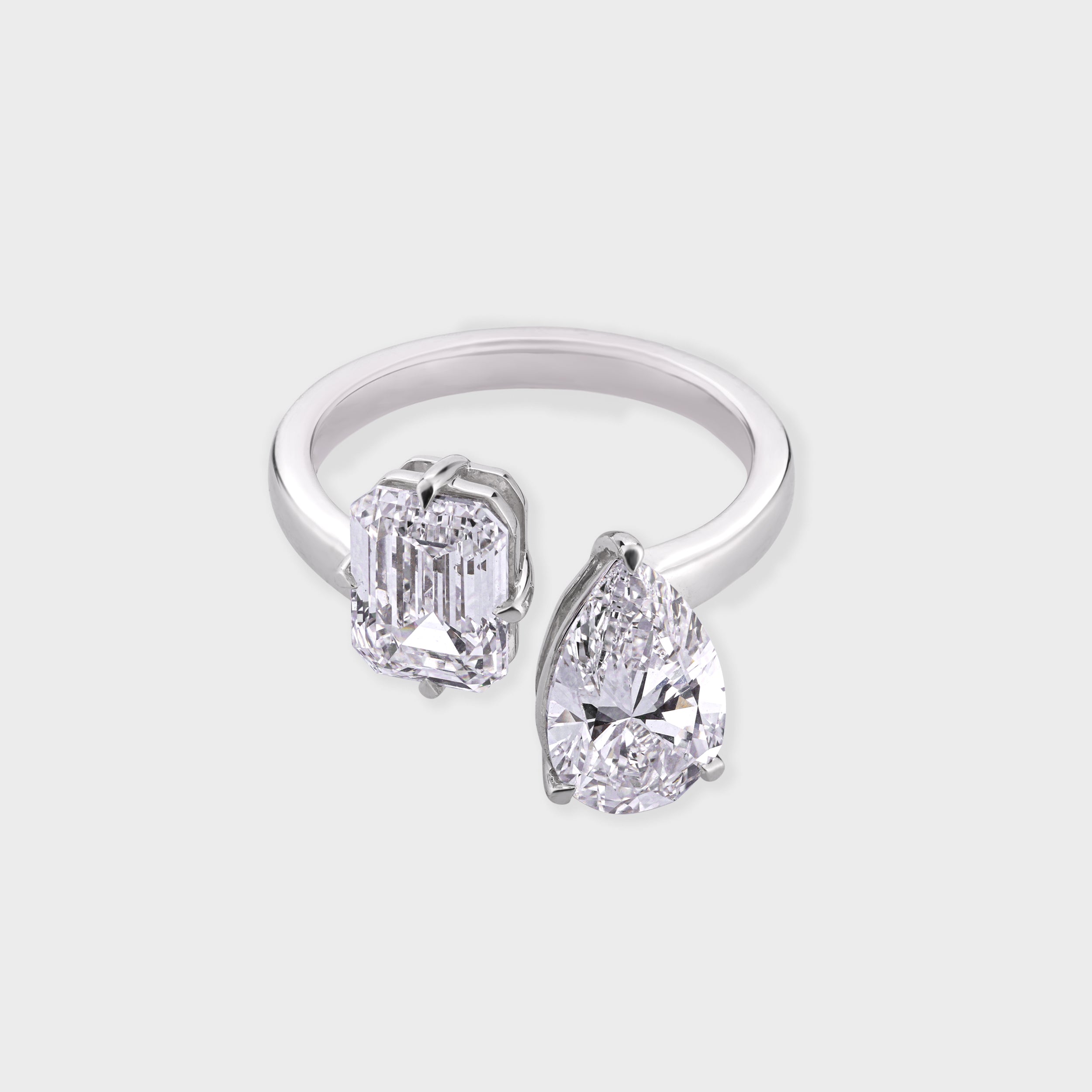 Emerald Cut 2.040 Carat & Pear Cut 2.060 Carat Elegant Lab Grown Diamond Ring | SKU: 0021185007