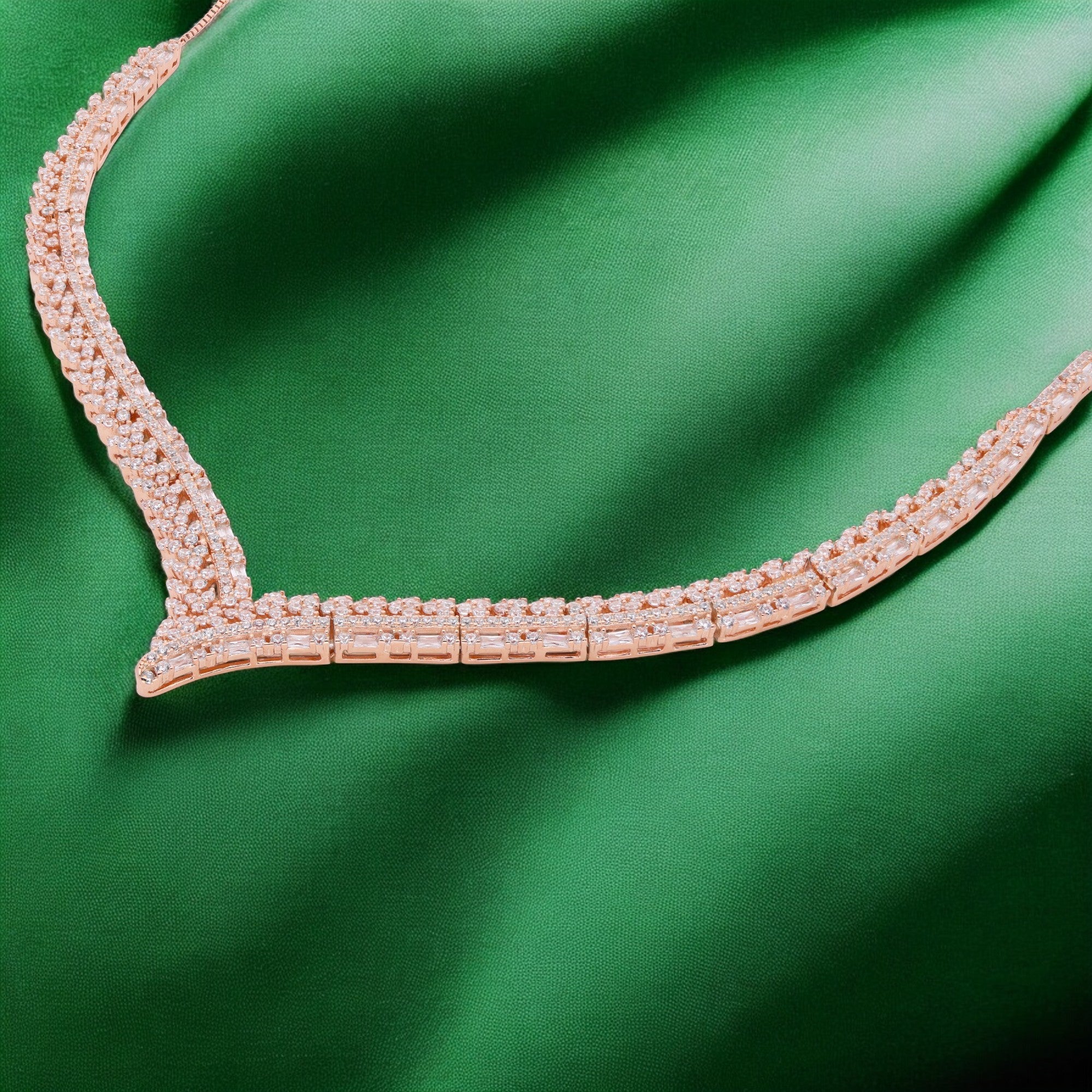 Enchanting Rose Gold V-Curve Necklace with Zirconia Brilliance | SKU : 0021188329, 0003525920