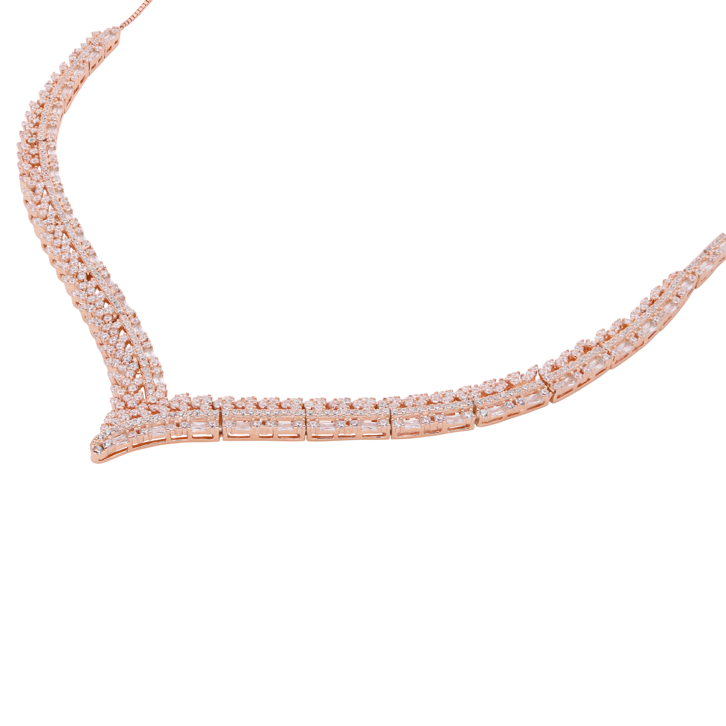 Enchanting Rose Gold V-Curve Necklace with Zirconia Brilliance | SKU : 0021188329, 0003525920