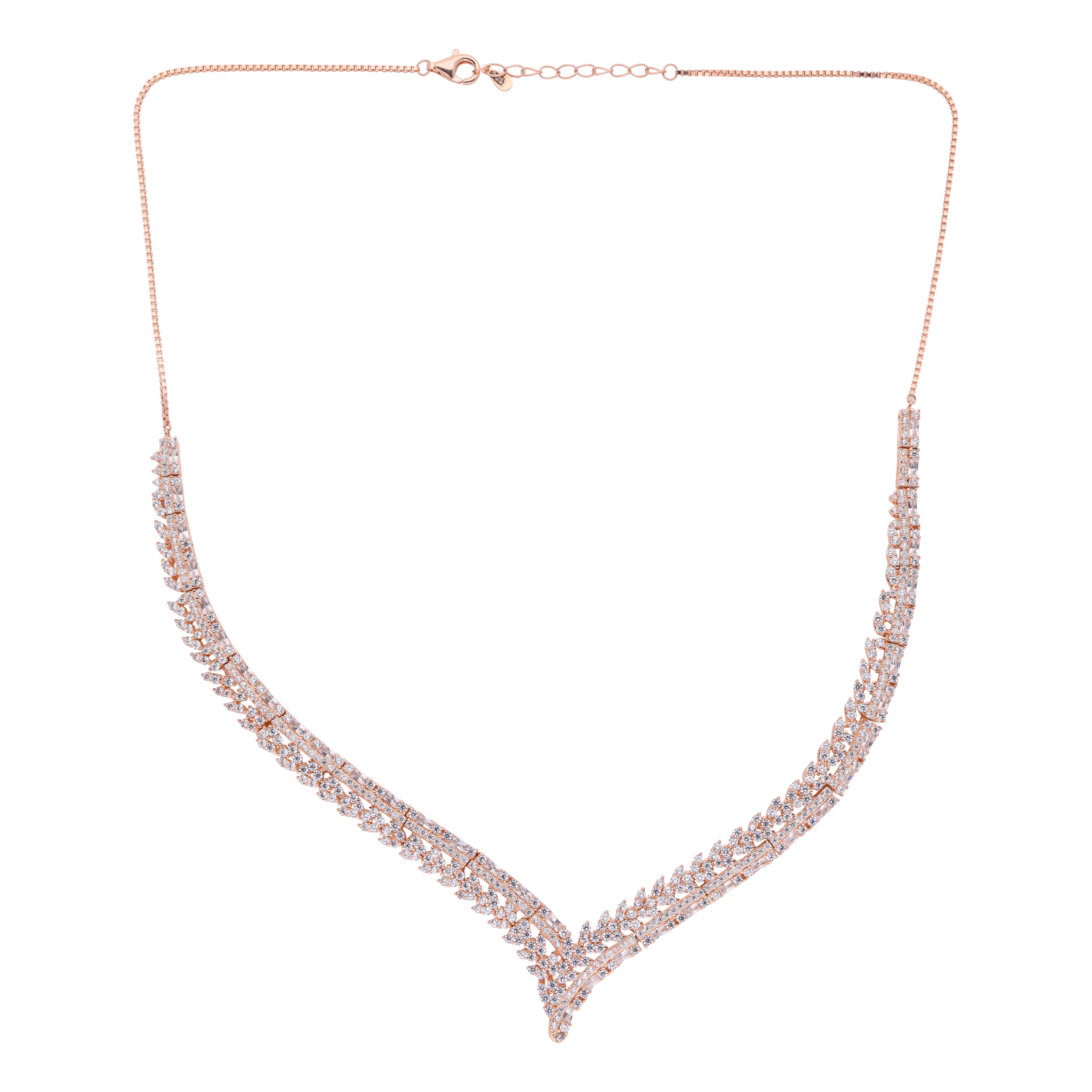 Enchanting Rose Gold V-Curve Necklace with Zirconia Brilliance | SKU : 0021188329, 0003525920