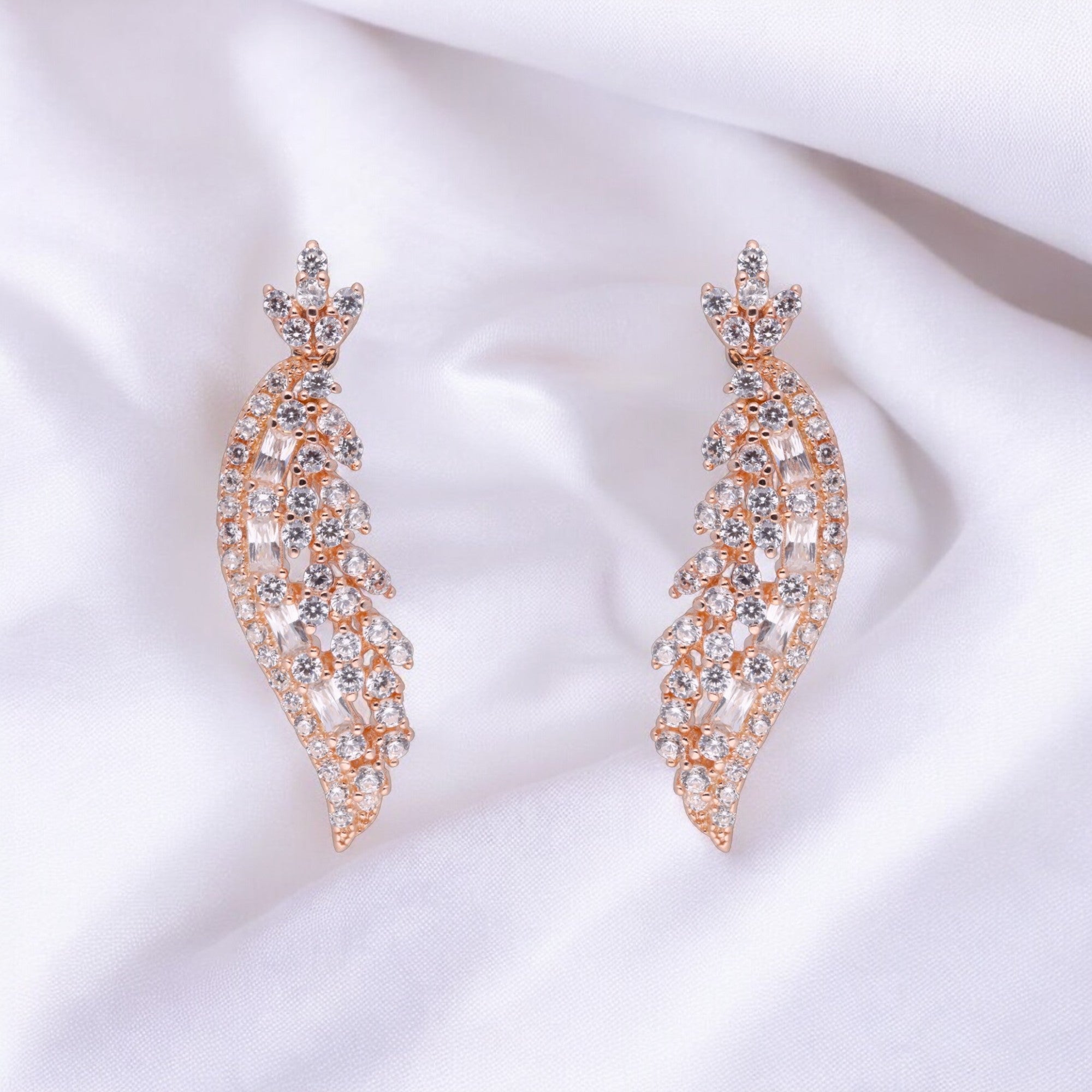 Rose Gold Sterling Silver Feathered Vine Drop Earrings | SKU : 0021188336, 0003525937