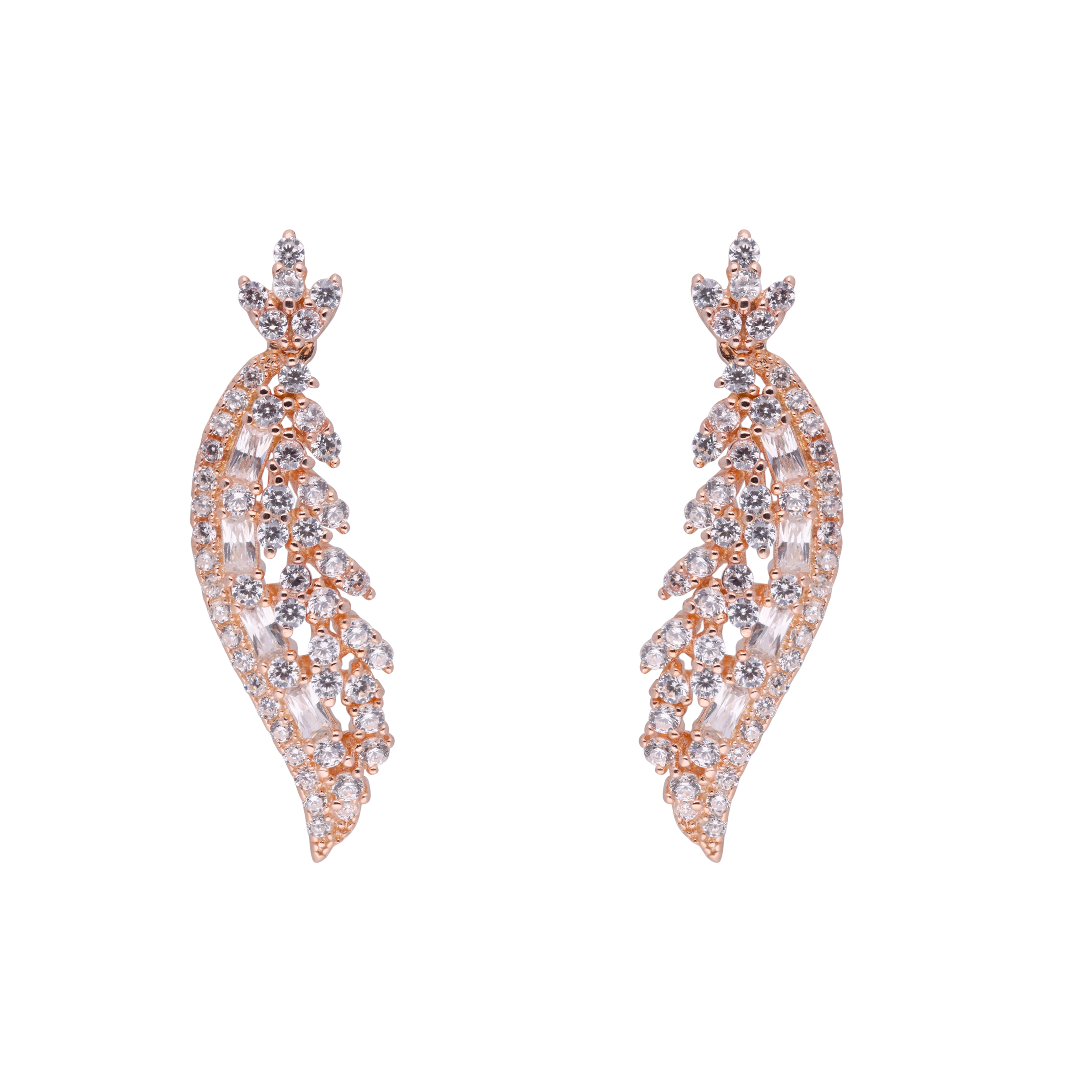 Rose Gold Sterling Silver Feathered Vine Drop Earrings | SKU : 0021188336, 0003525937